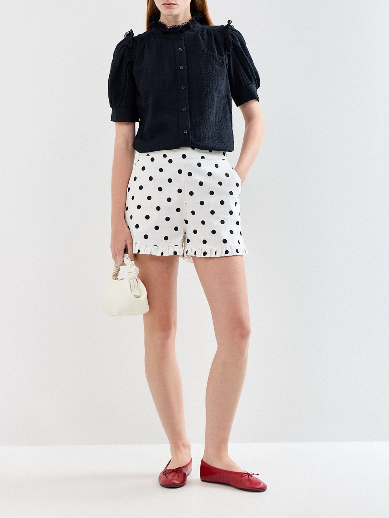 Ro and Zo Cheeseloth Frill Short Sleeve Shirt Black