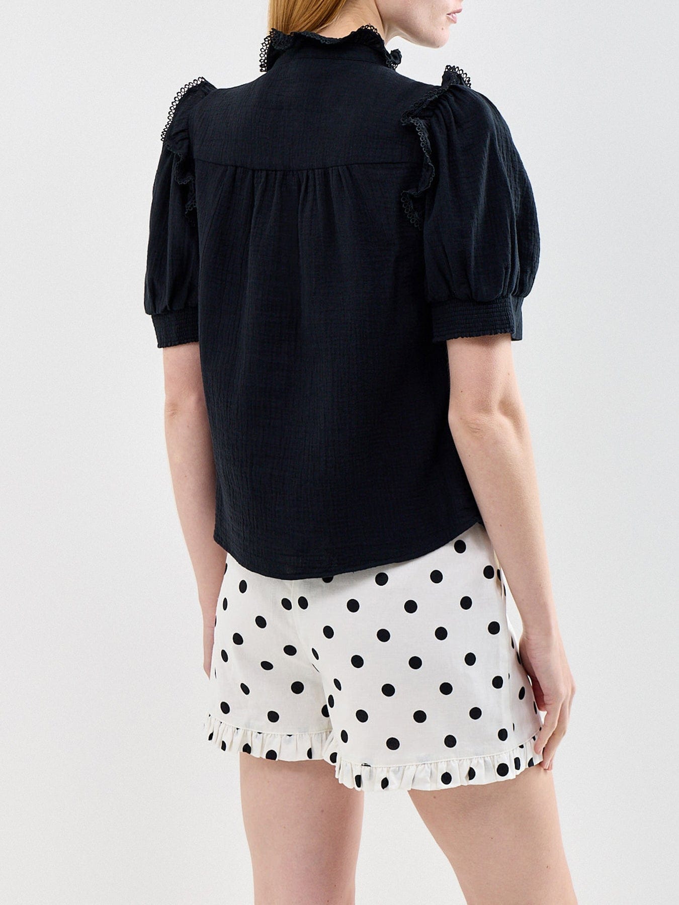 Ro and Zo Cheeseloth Frill Short Sleeve Shirt Black