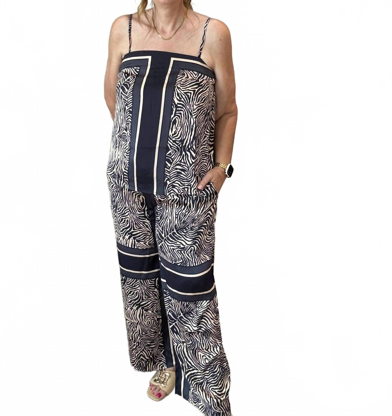 CAMI Women's Abstract Zebra Print Cami & Pants Set In Navy