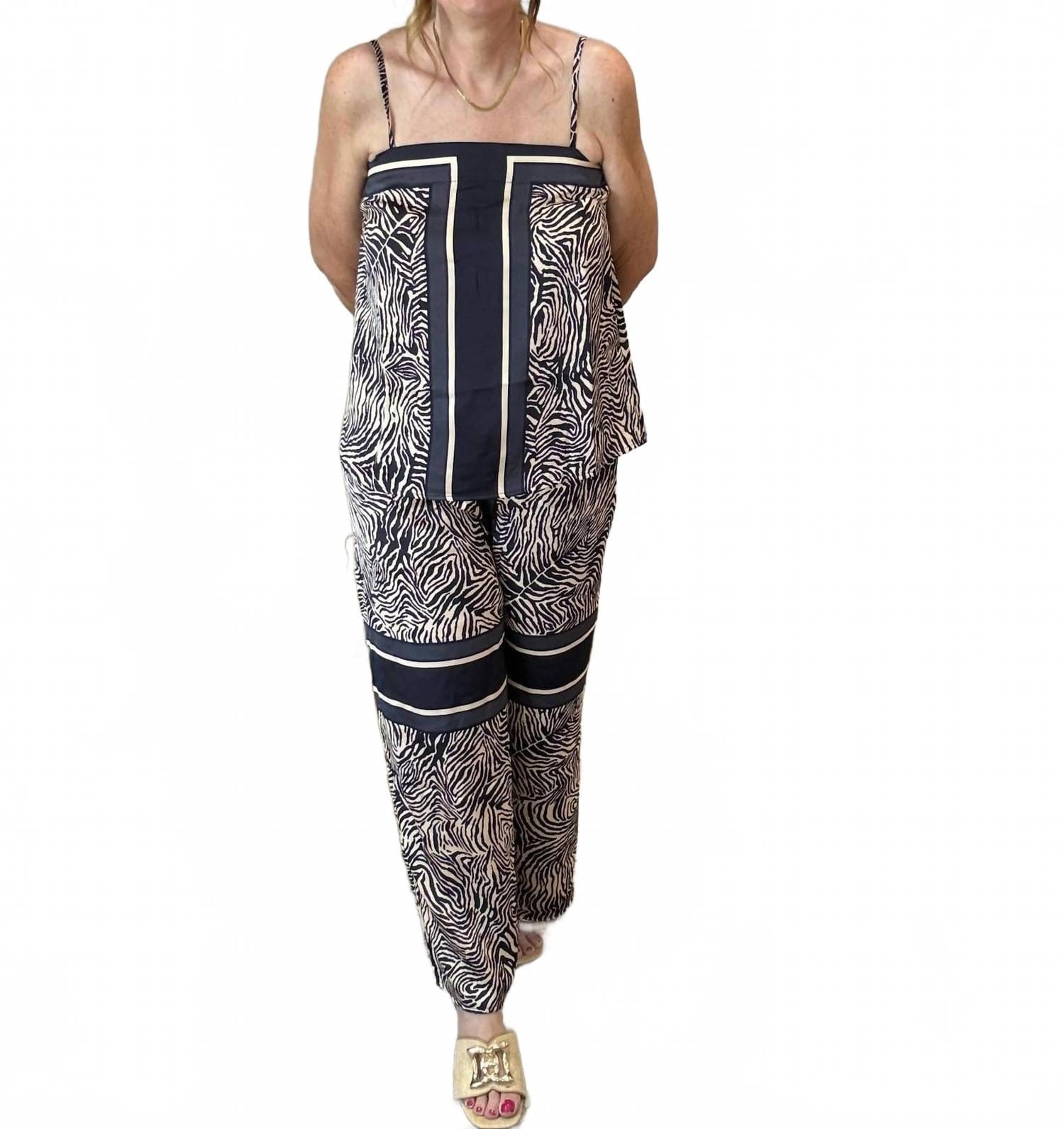 CAMI Women's Abstract Zebra Print Cami & Pants Set In Navy