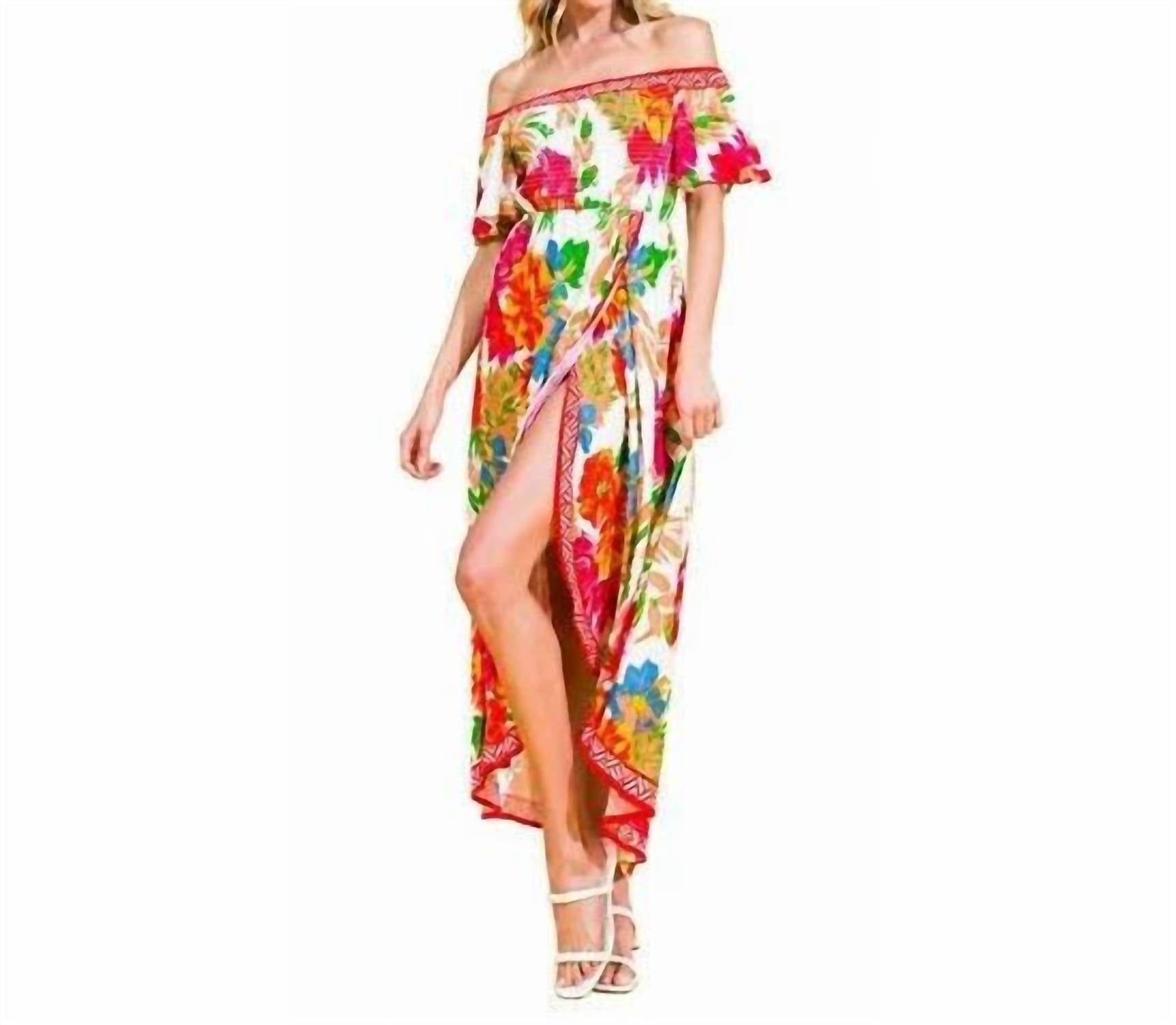 OFF Floral Off Shoulder Hi - Lo Maxi Dress In Ivory