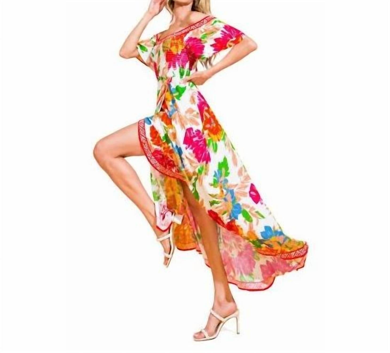 OFF Floral Off Shoulder Hi - Lo Maxi Dress In Ivory