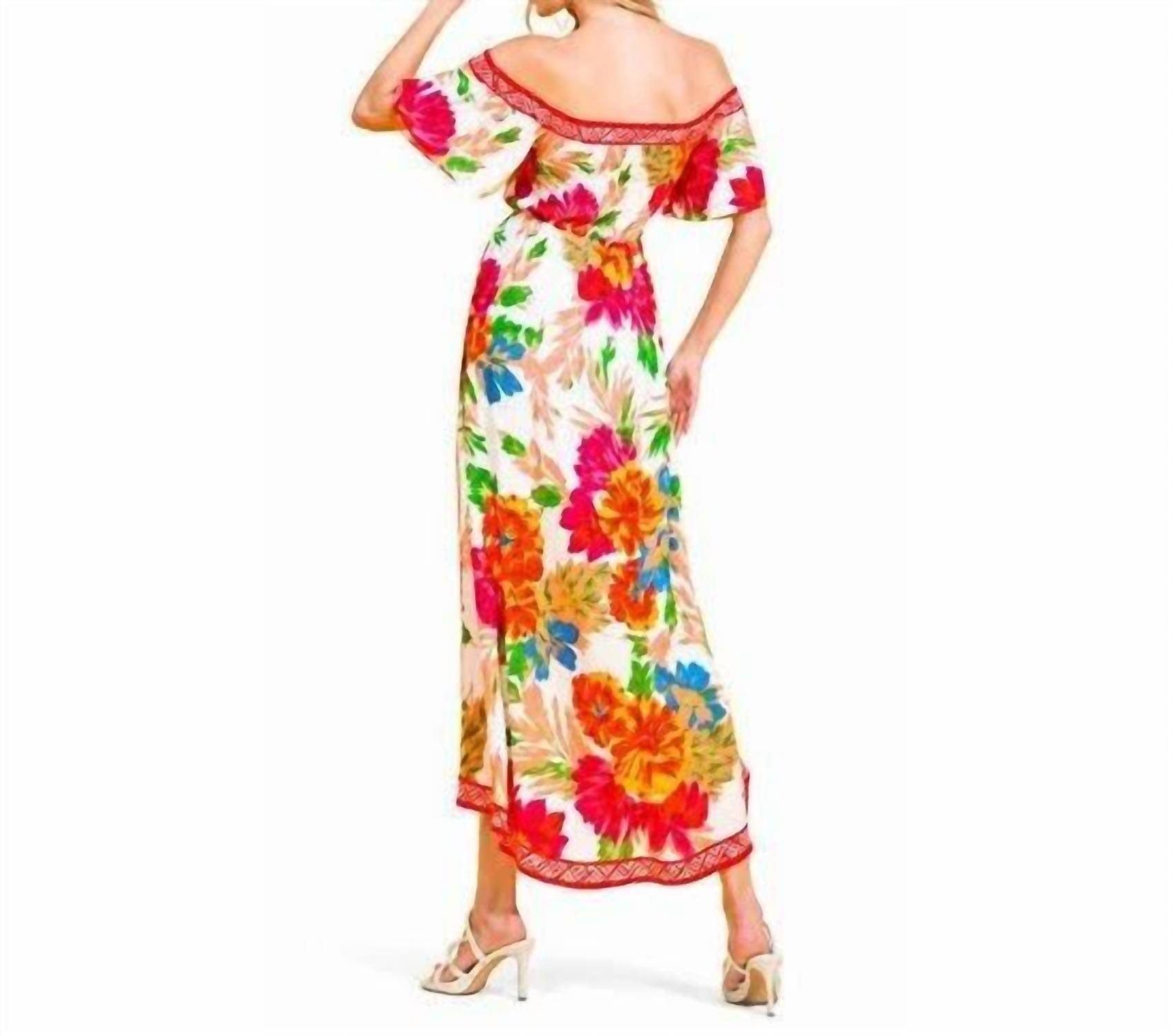 OFF Floral Off Shoulder Hi - Lo Maxi Dress In Ivory