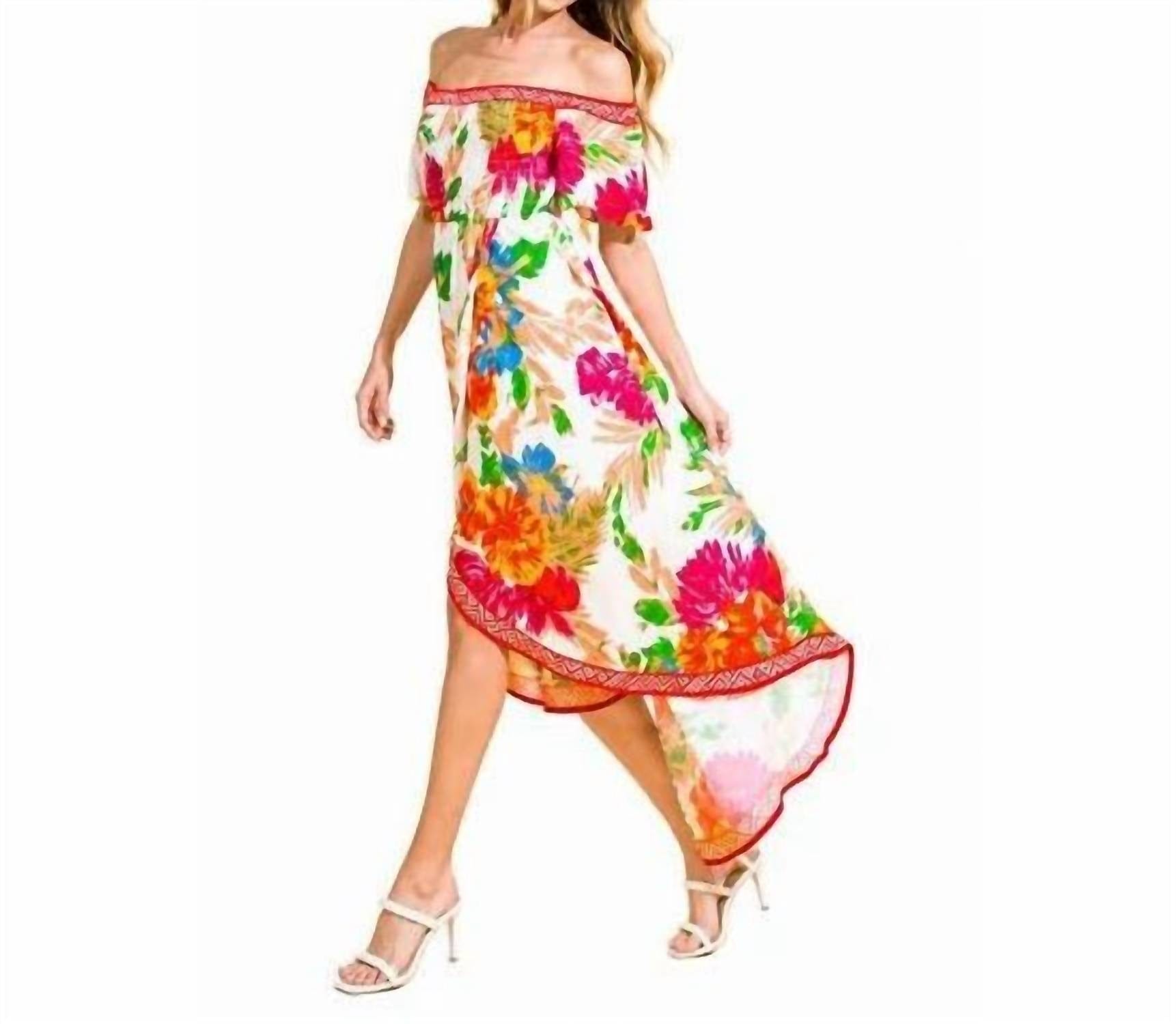 OFF Floral Off Shoulder Hi - Lo Maxi Dress In Ivory