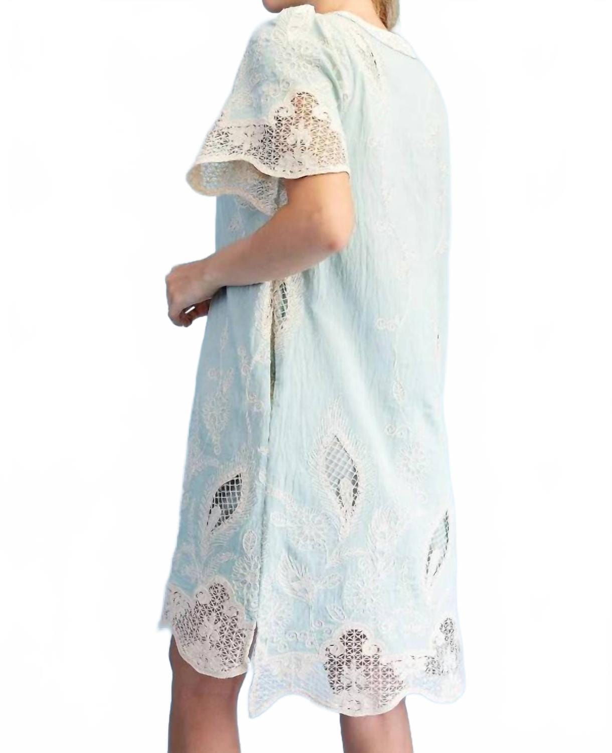 Crochet Details Dress In White/blue