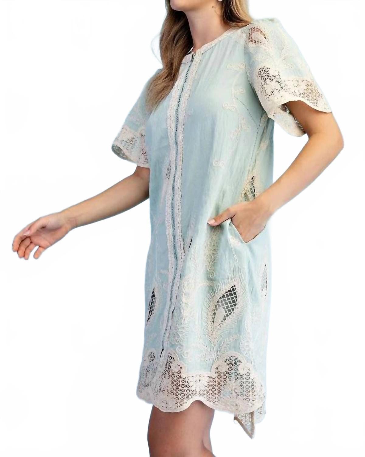 Crochet Details Dress In White/blue