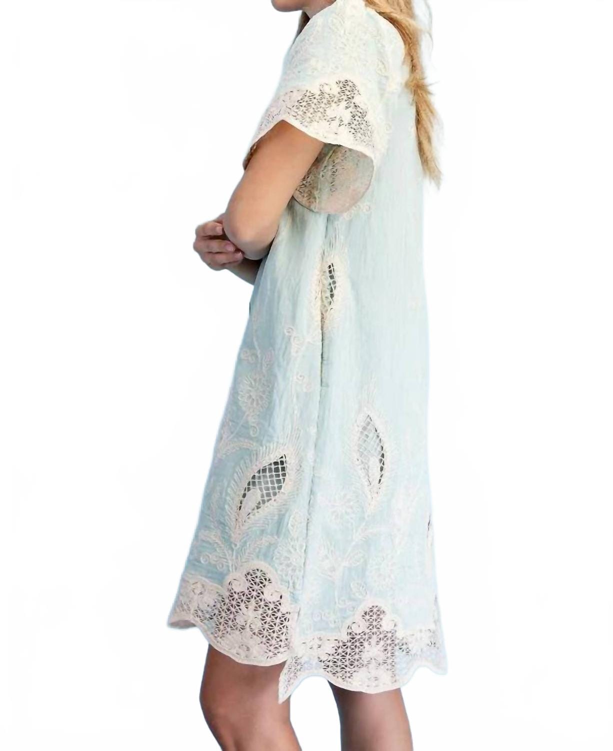 Crochet Details Dress In White/blue