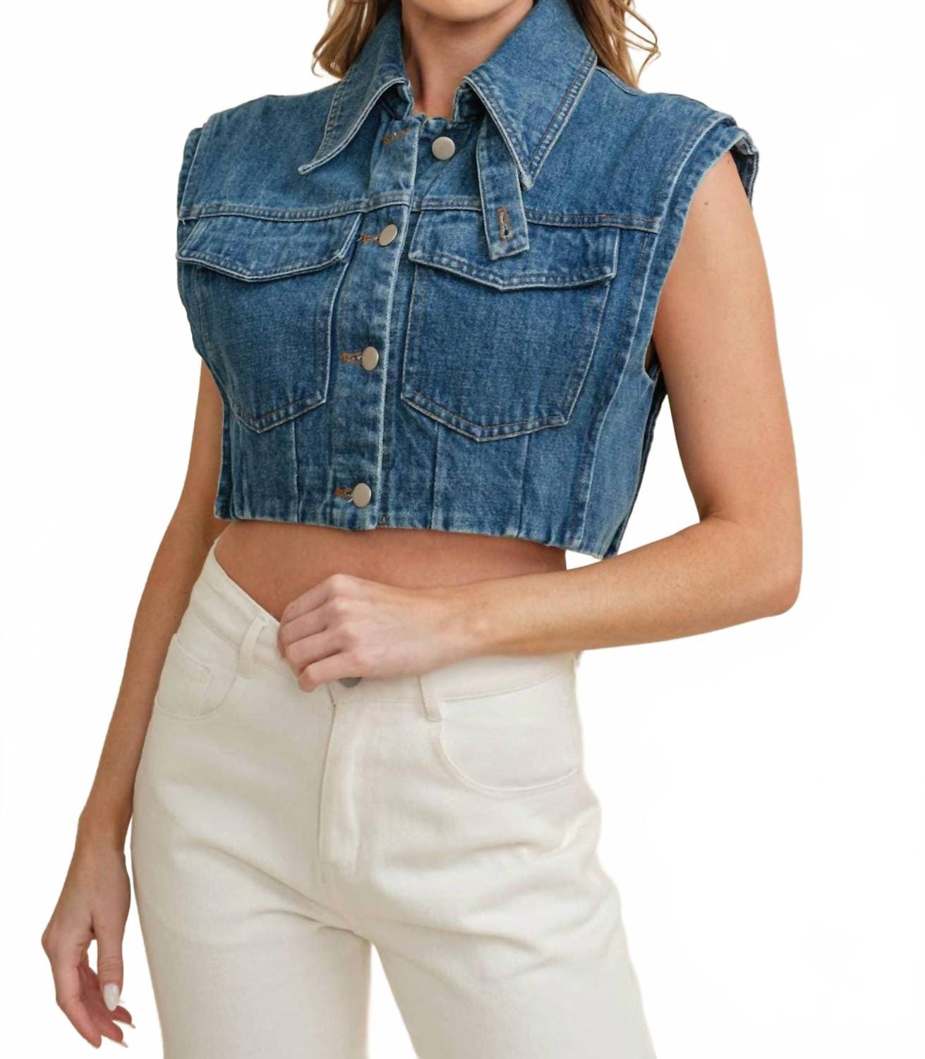 Blue Women's Canyon Cutoff Button Up Vest In Blue