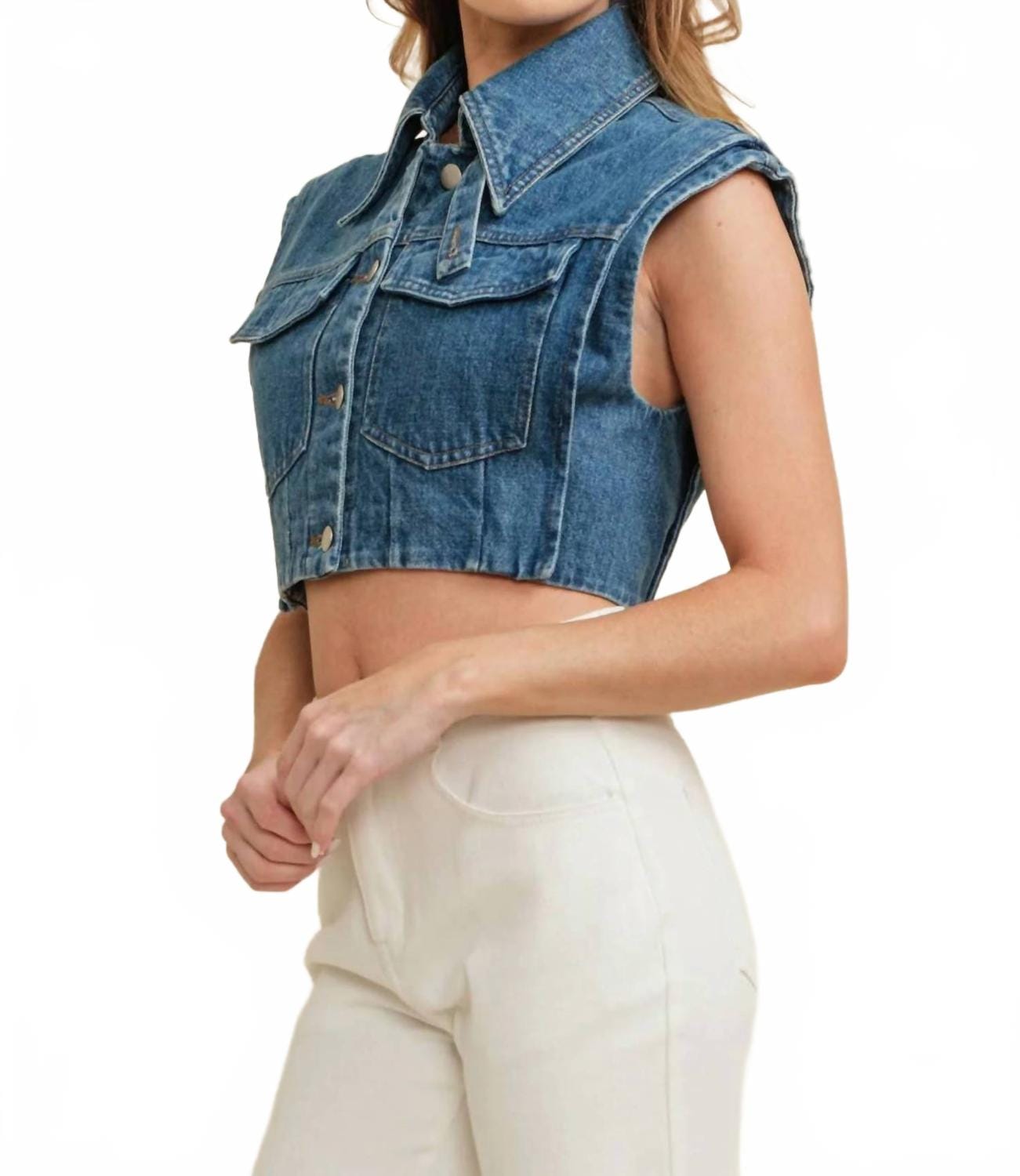 Blue Women's Canyon Cutoff Button Up Vest In Blue