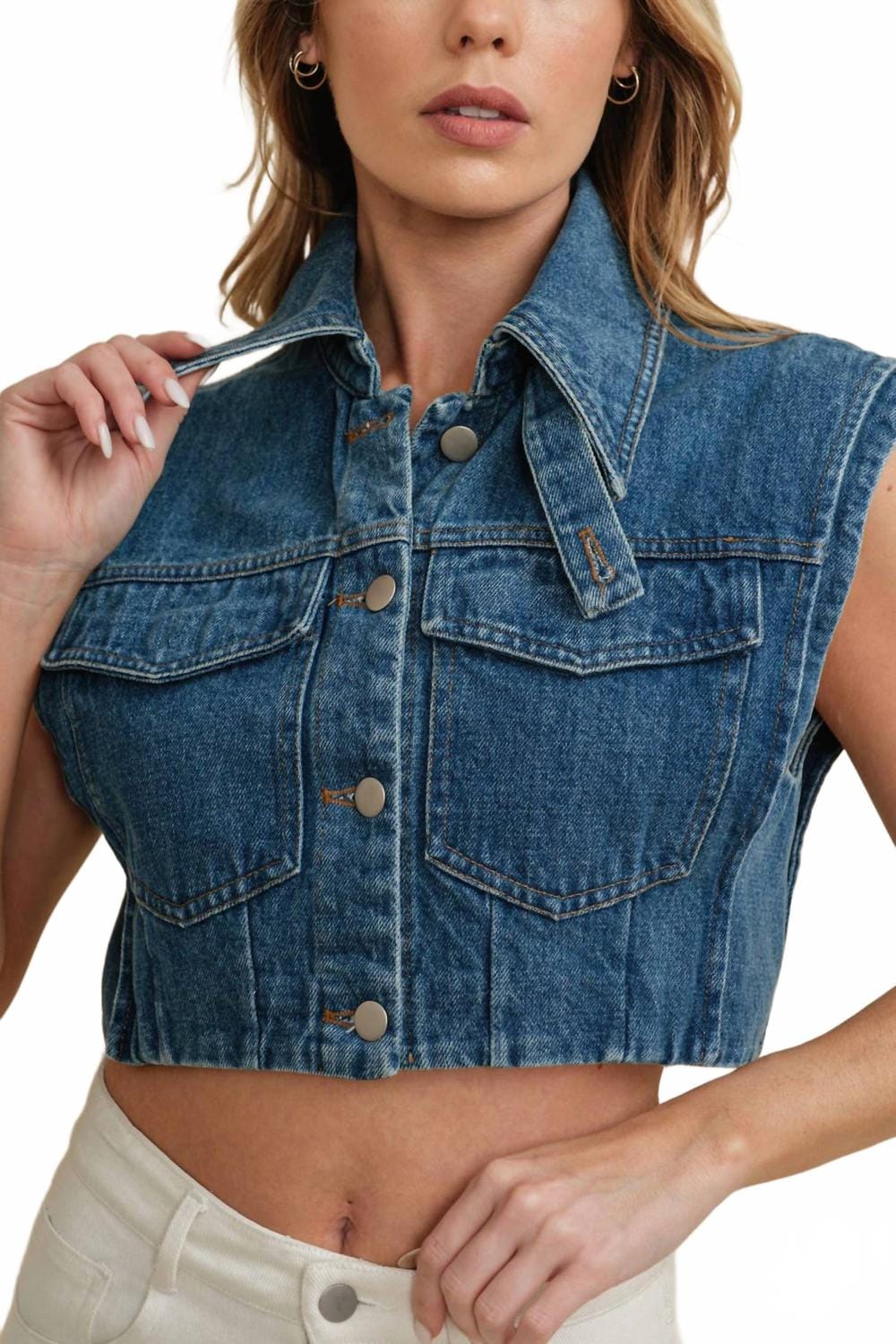 Blue Women's Canyon Cutoff Button Up Vest In Blue