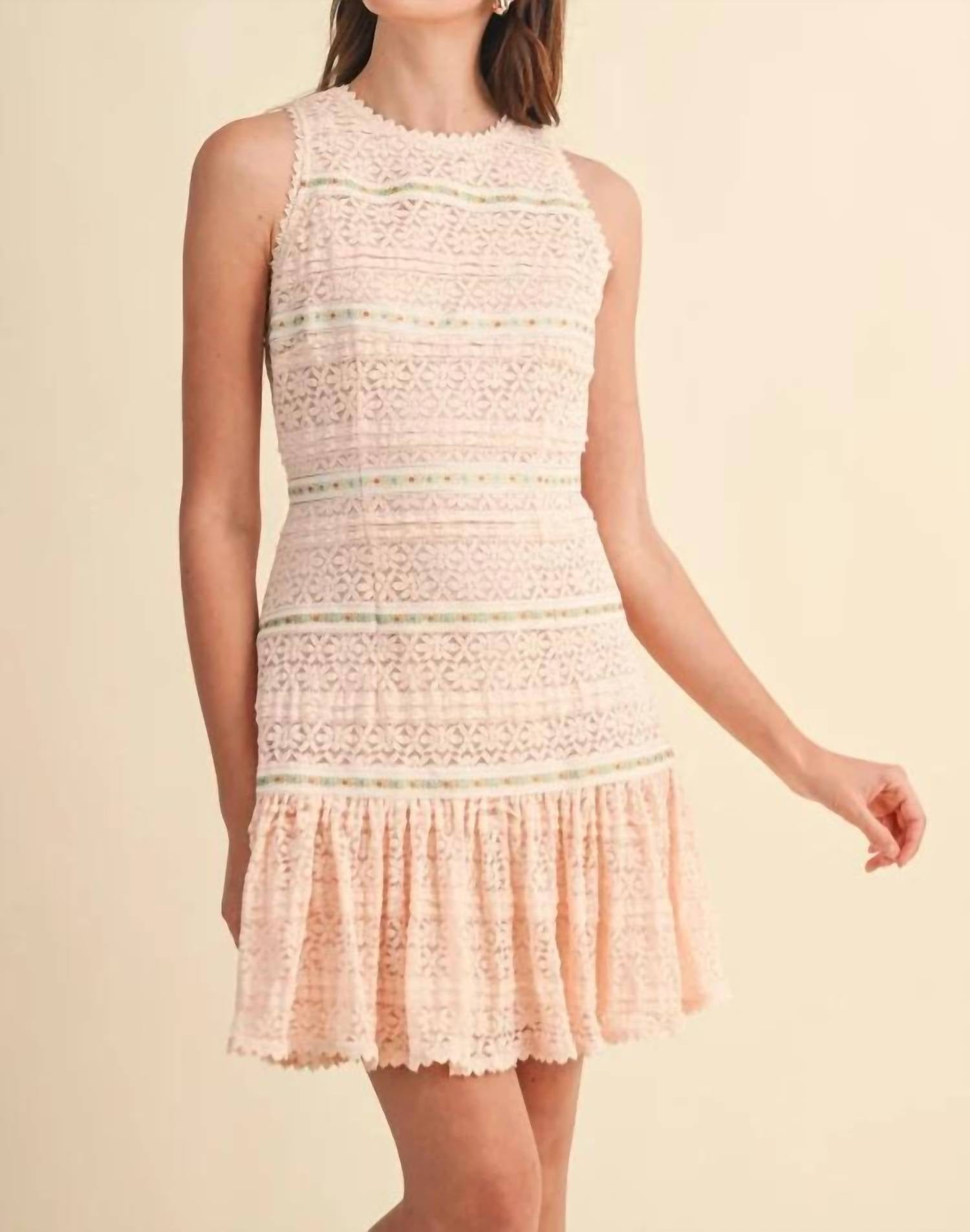 Crochet Trim Dress In Beige
