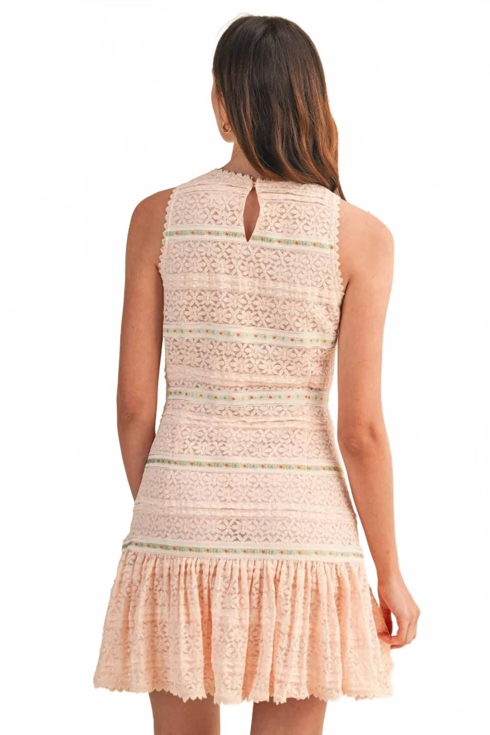 Crochet Trim Dress In Beige