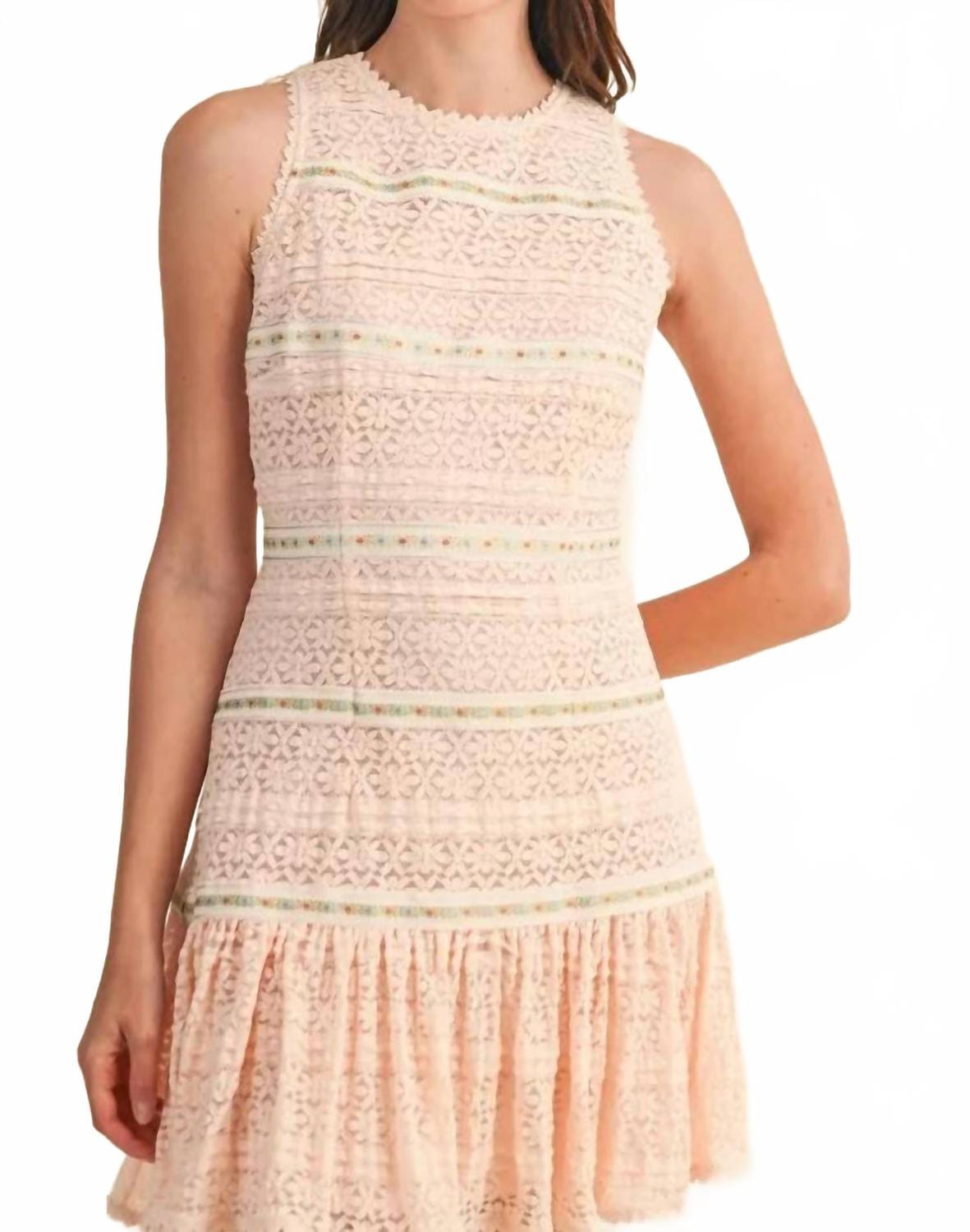 Crochet Trim Dress In Beige