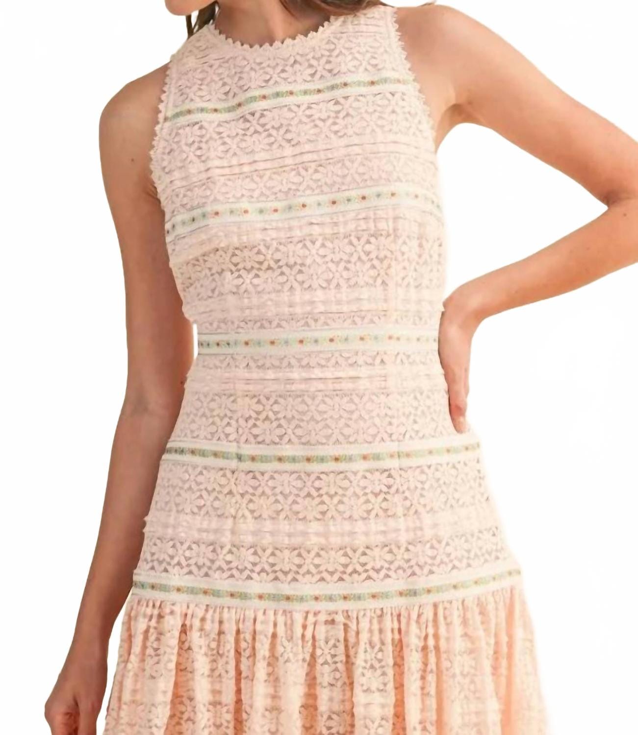 Crochet Trim Dress In Beige