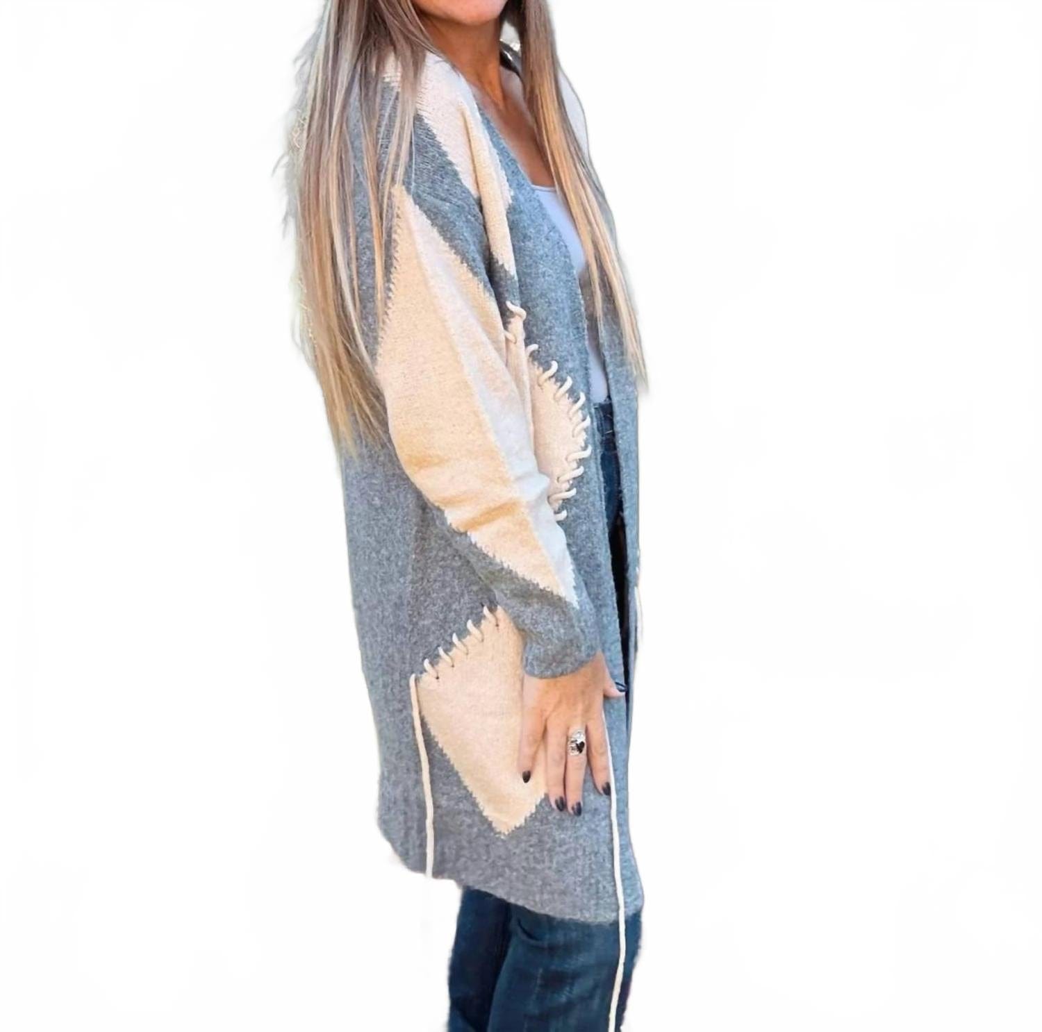 Diamond Knit Cardigan In Oatmeal & Gray