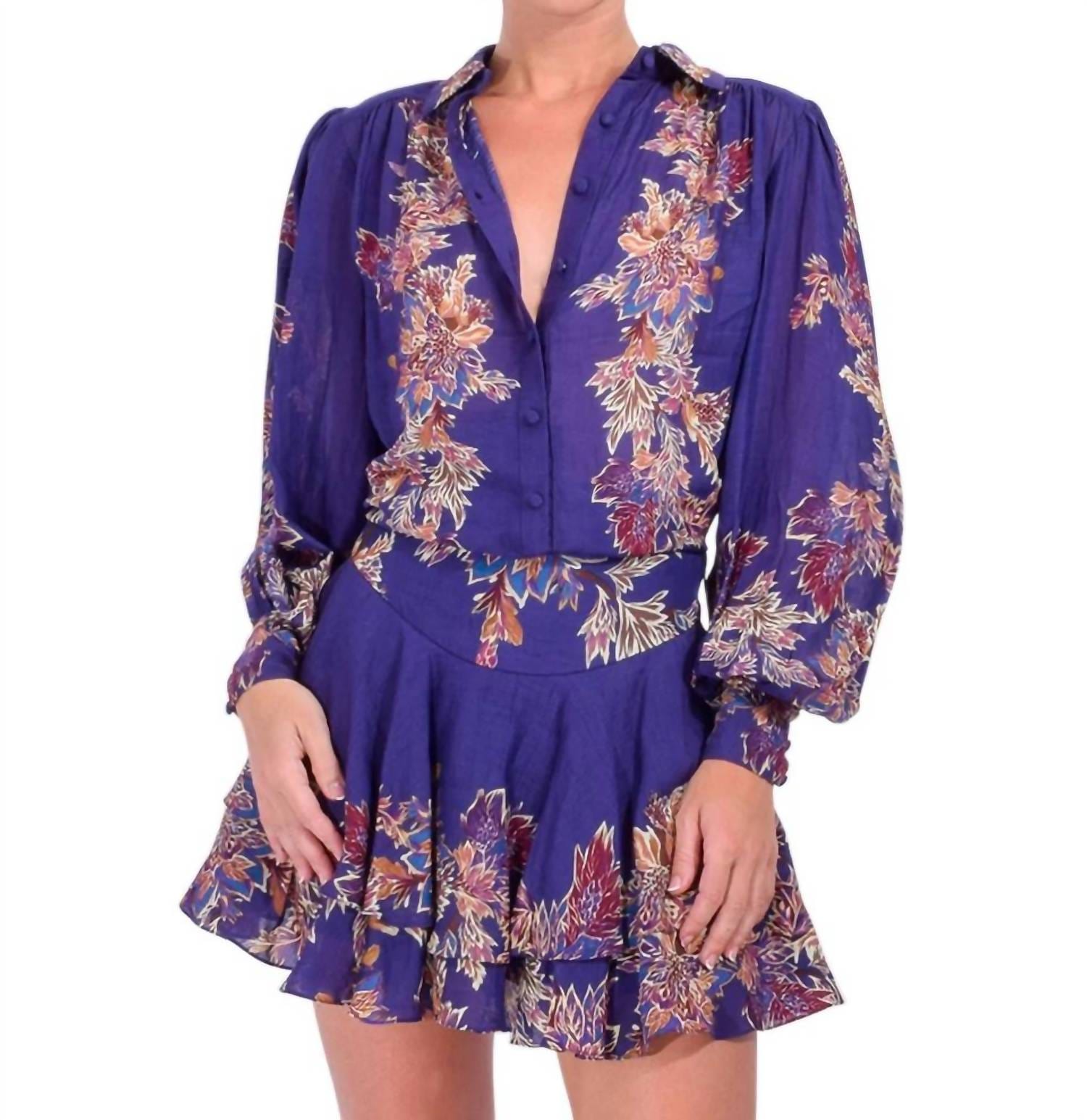 Blue Leela Boho Mini Skirt In Midnight Blue