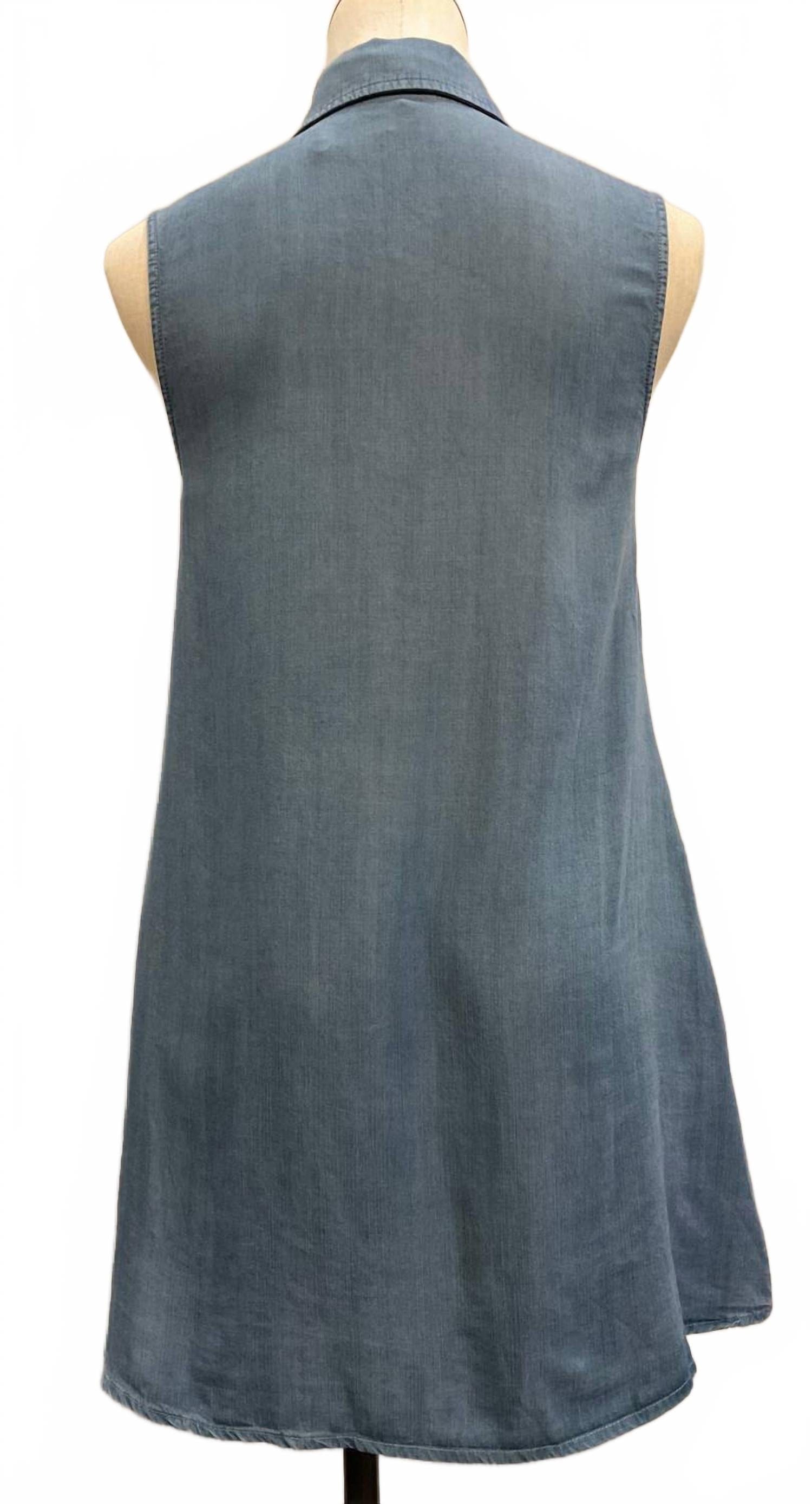 Blue Women's Embroidered Sleeveless Denim Mini Dress In Blue