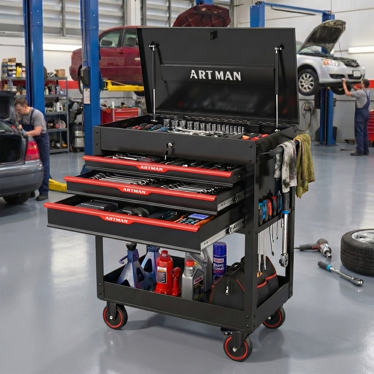 Drawer Streamdale Heavy Duty Lockable Wheeled 3 - Drawer Tool Cart
