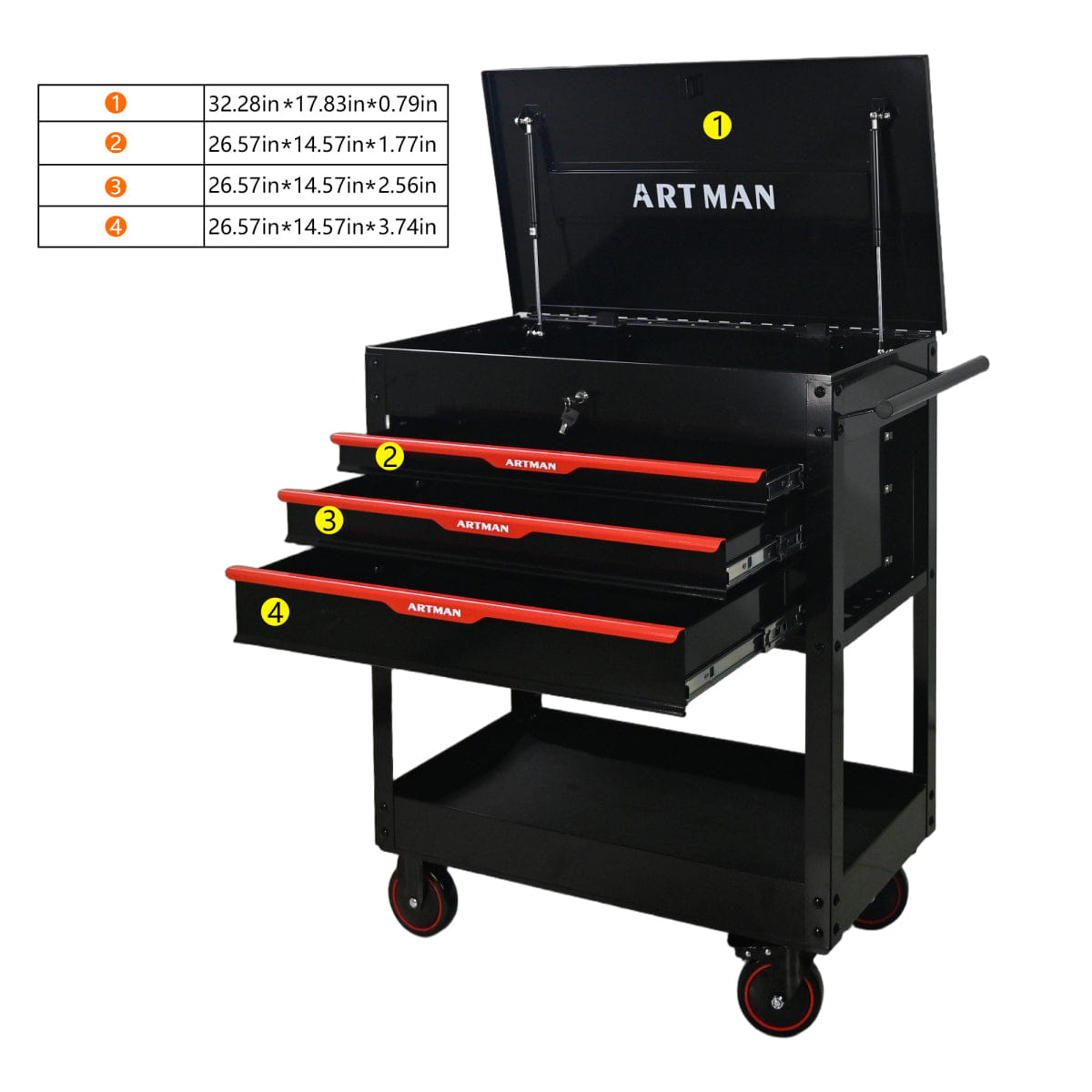 Drawer Streamdale Heavy Duty Lockable Wheeled 3 - Drawer Tool Cart