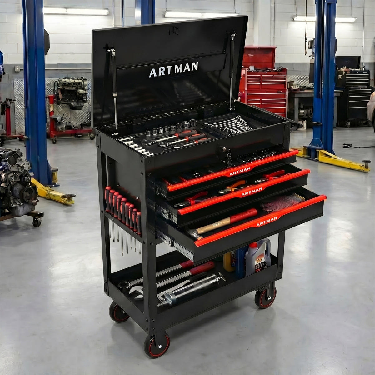 Drawer Streamdale Heavy Duty Lockable Wheeled 3 - Drawer Tool Cart