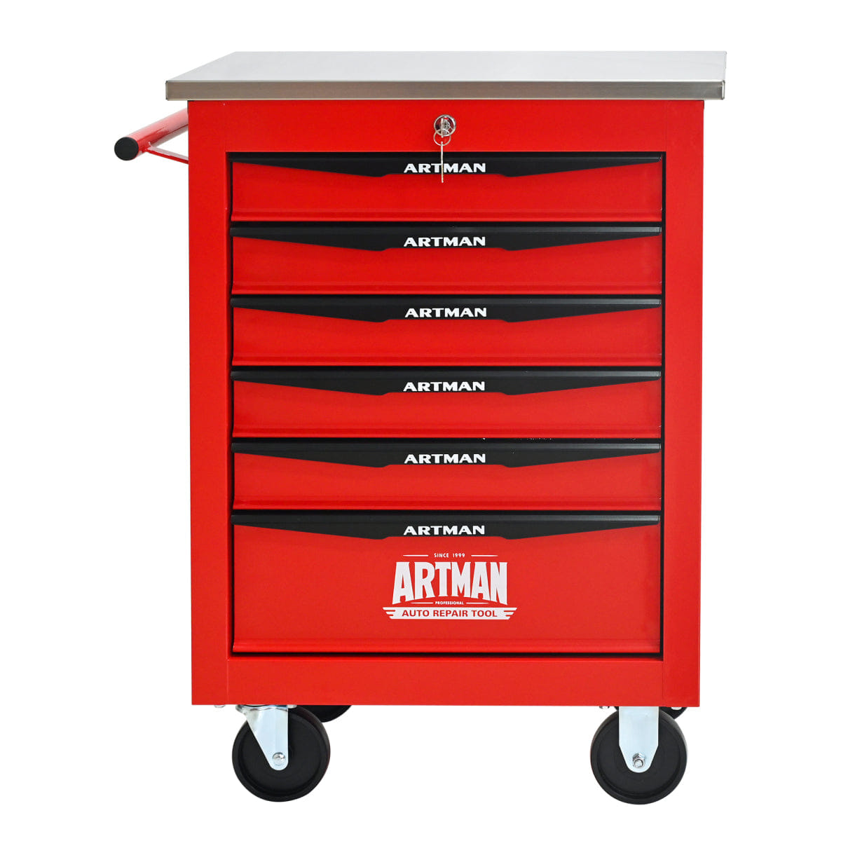 Drawer Streamdale 6 - Drawer Rolling Tool Cart with Stainless Steel Top - Red/Black