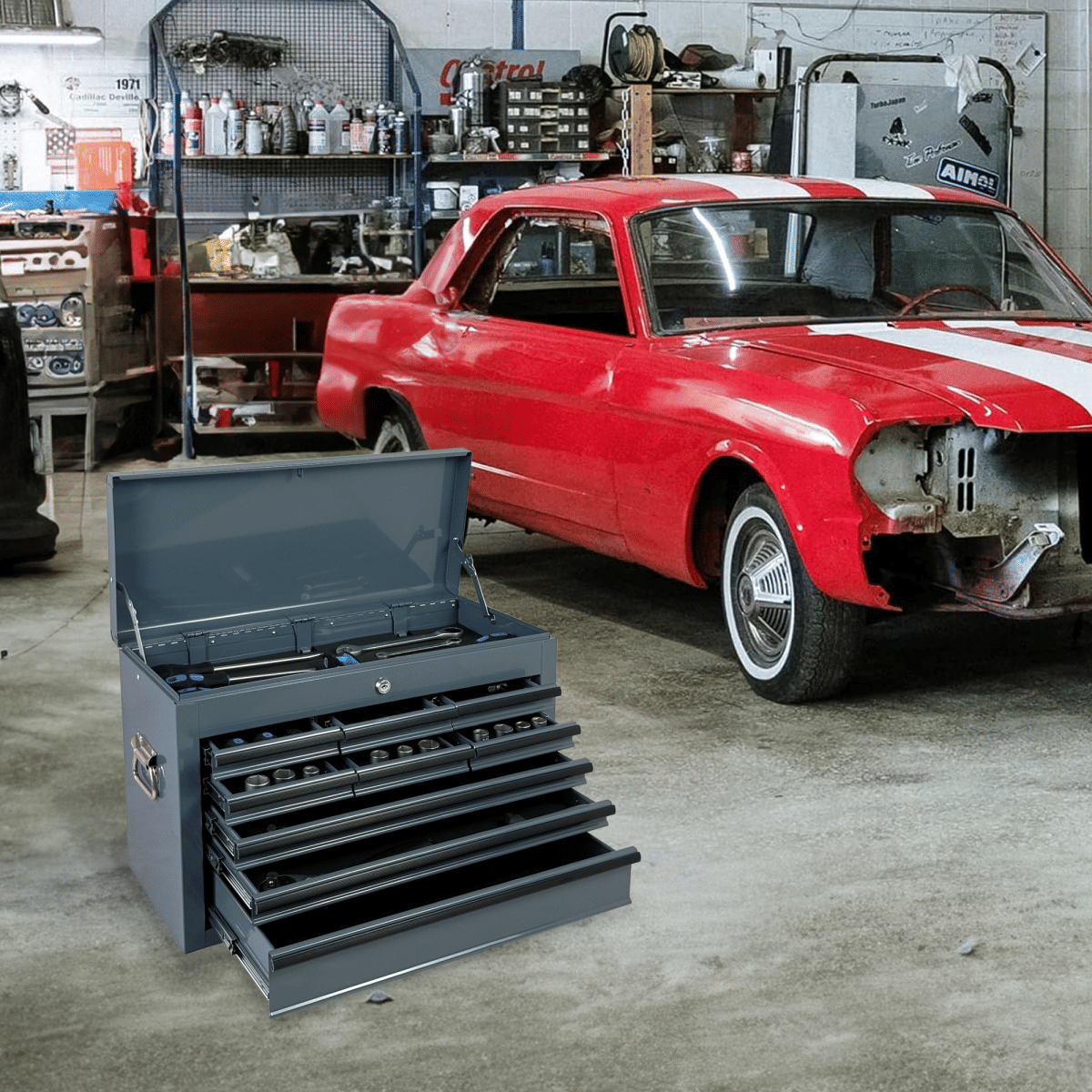 Drawer Streamdale 24 - Inch Heavy Duty 9 - Drawer Metal Tool Box & Chest with EVA Liners