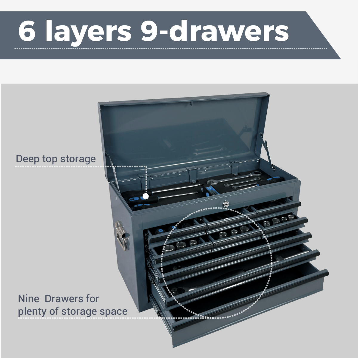 Drawer Streamdale 24 - Inch Heavy Duty 9 - Drawer Metal Tool Box & Chest with EVA Liners