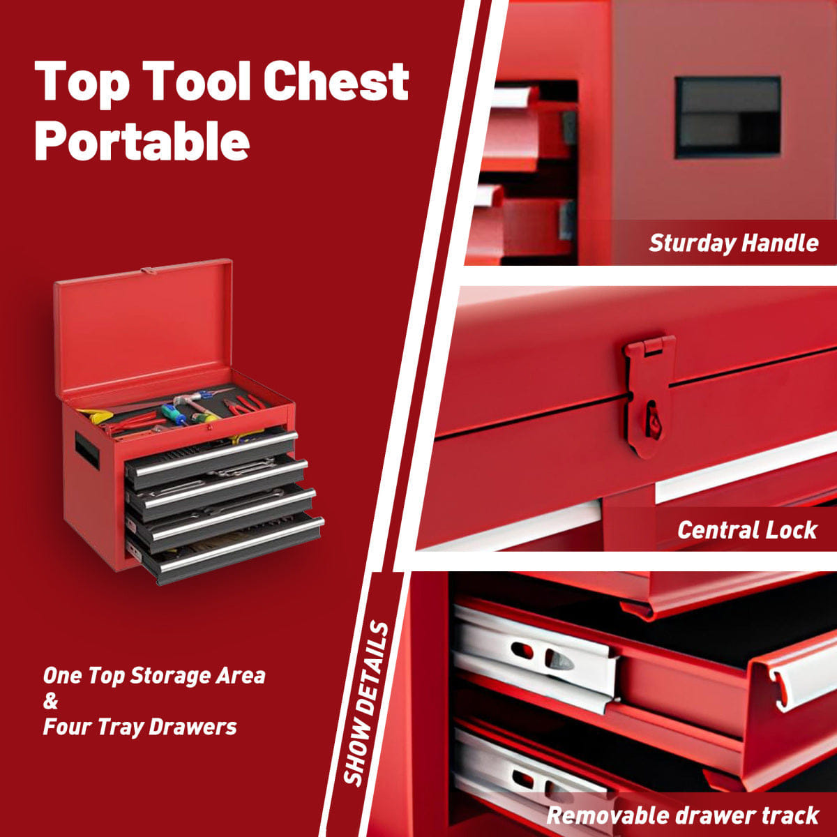 Drawer Streamdale 5 - Drawer Rolling Tool Chest and Cabinet with Detachable Top Box
