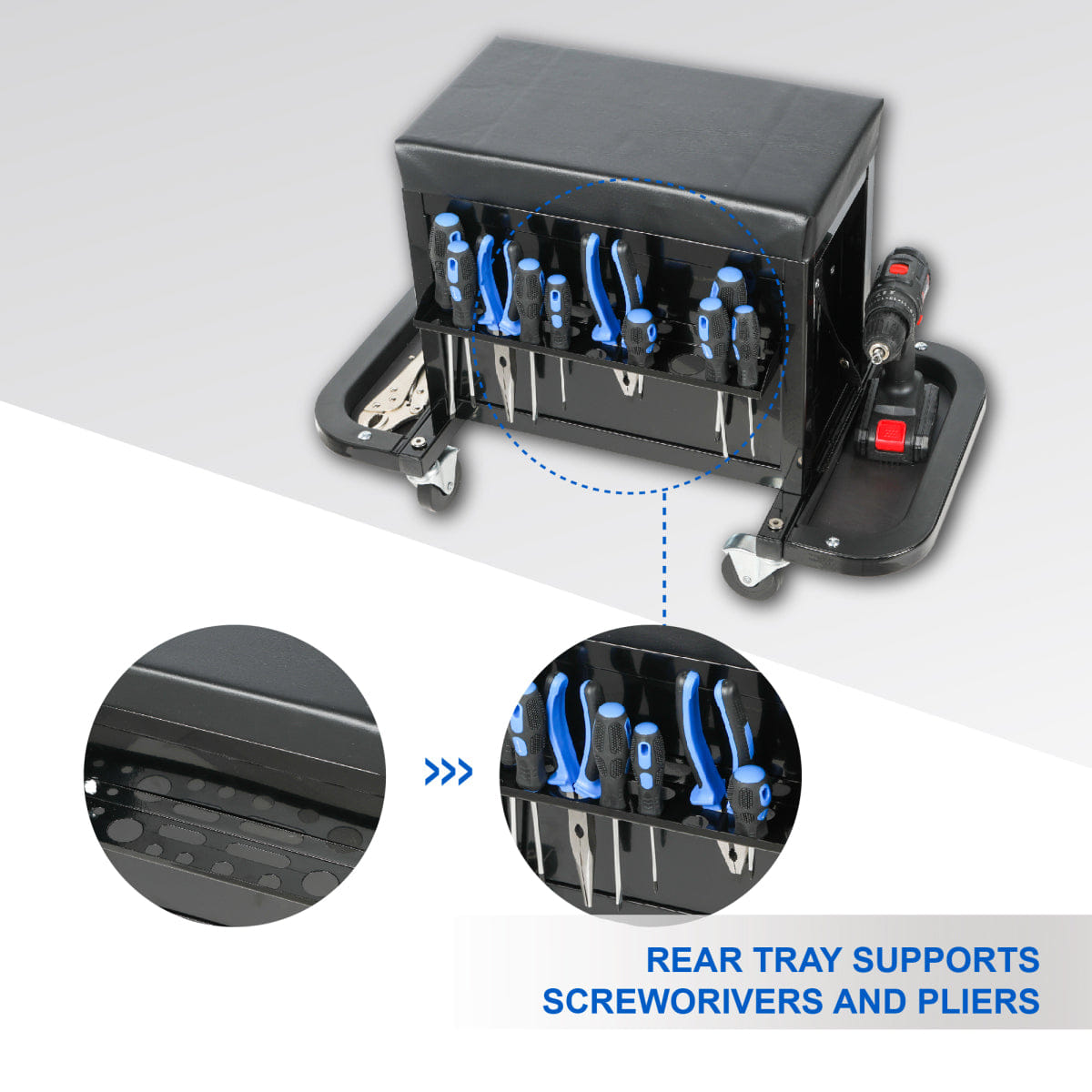 Drawer Streamdale Rolling 3 - Drawer Tool Chest Mechanic Seat, 350Lbs Capacity, Black