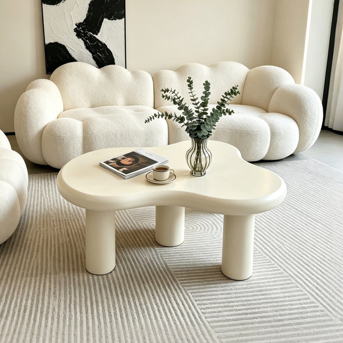 WHITE* Streamdale Modern Cloud Coffee Table with 3 Legs, Cream White