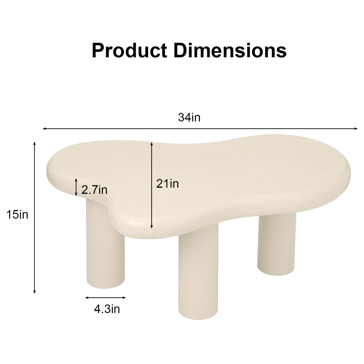 WHITE* Streamdale Modern Cloud Coffee Table with 3 Legs, Cream White