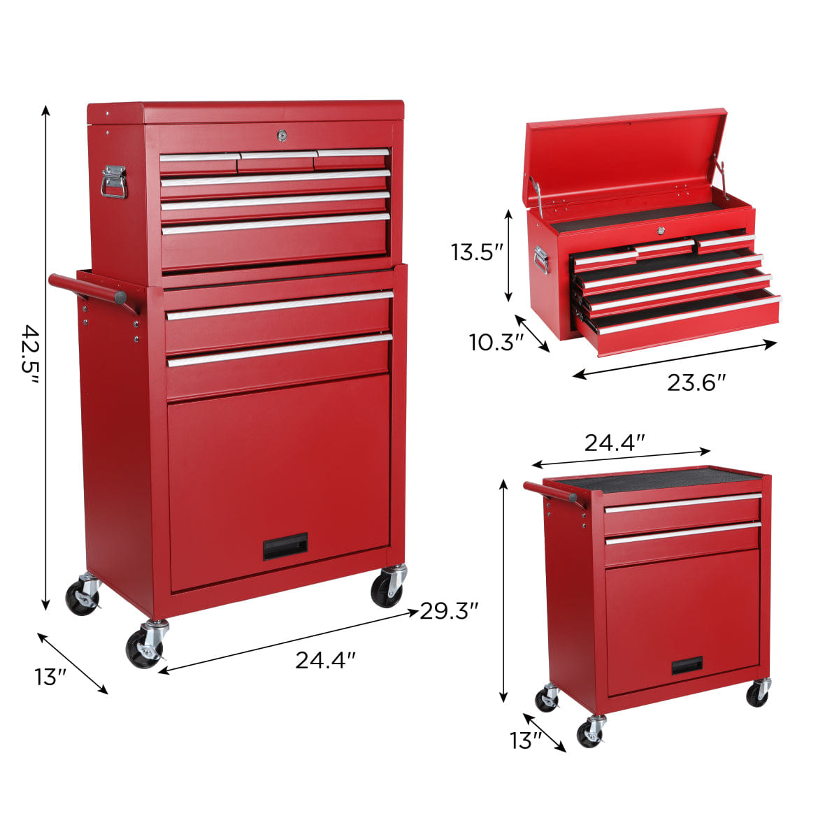 Drawer Streamdale 8 - Drawer Rolling Tool Chest and Cabinet with Detachable Top Box
