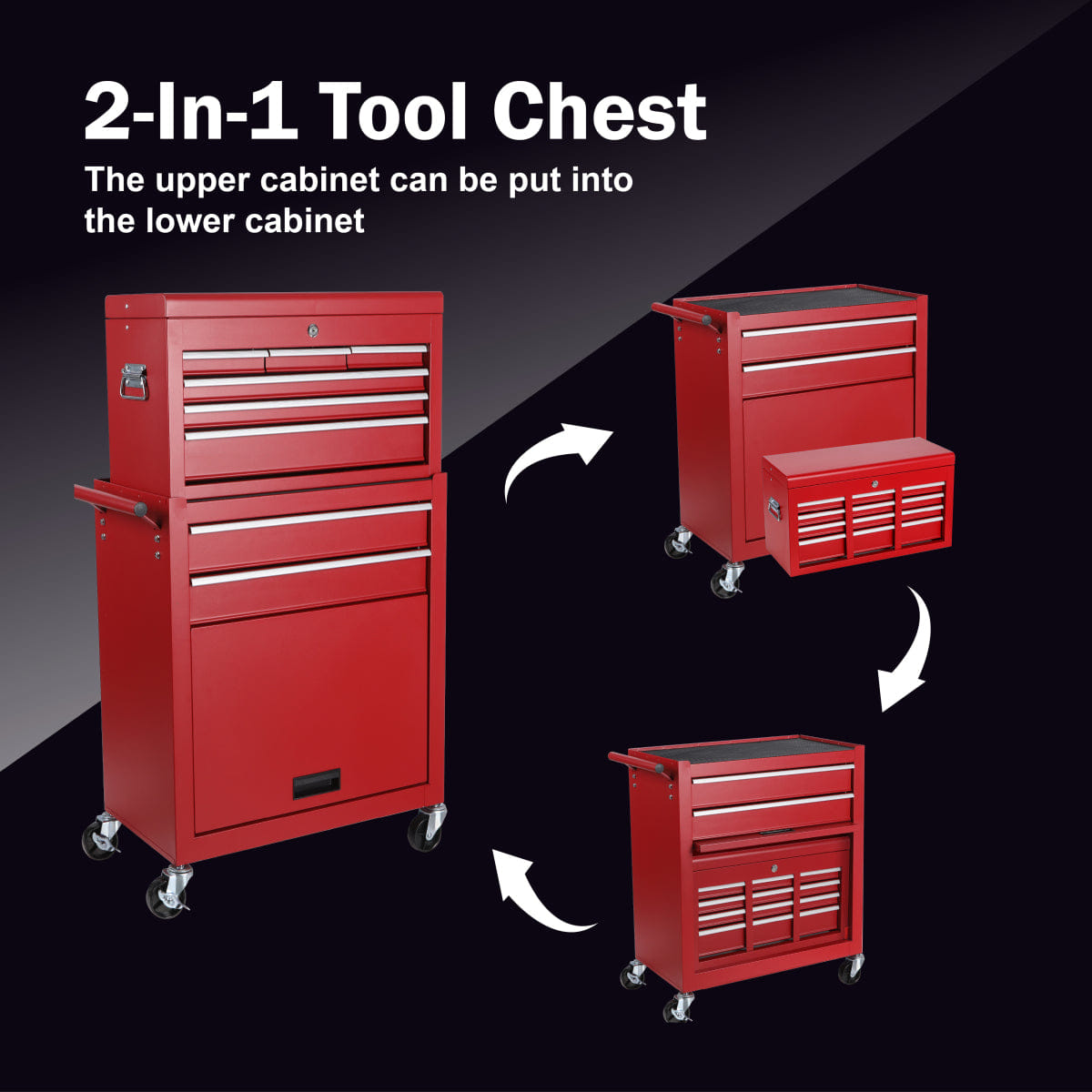 Drawer Streamdale 8 - Drawer Rolling Tool Chest and Cabinet with Detachable Top Box