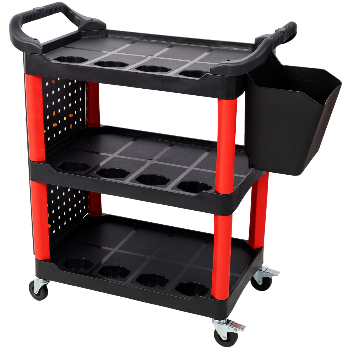 And Streamdale 3 - Tier Rolling Auto Detail Cart with Bucket, Tools, and Wheels, Red & Black