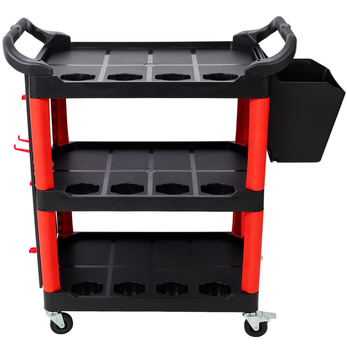 And Streamdale 3 - Tier Rolling Auto Detail Cart with Bucket, Tools, and Wheels, Red & Black