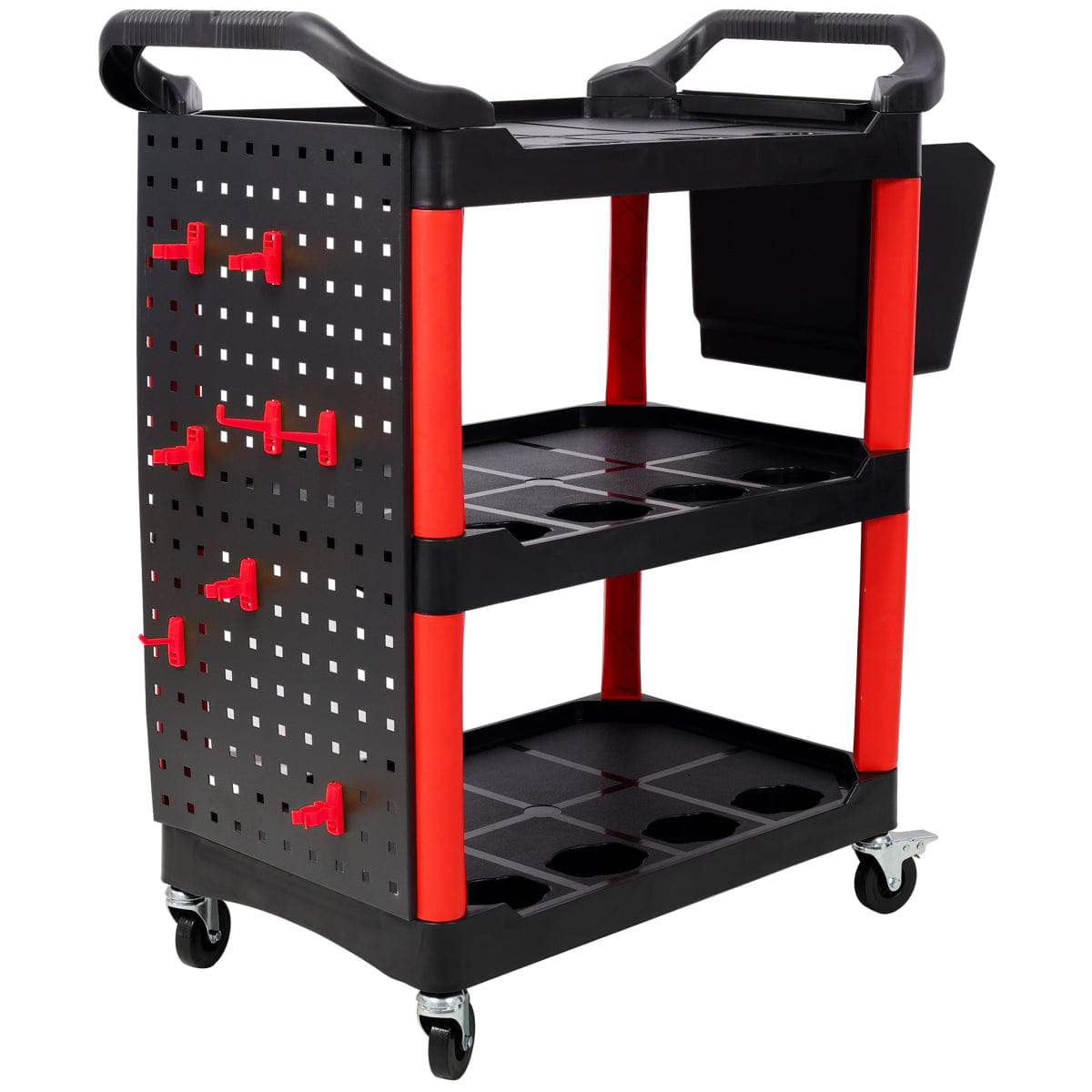 And Streamdale 3 - Tier Rolling Auto Detail Cart with Bucket, Tools, and Wheels, Red & Black