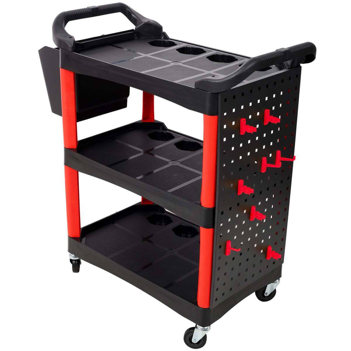 And Streamdale 3 - Tier Rolling Auto Detail Cart with Bucket, Tools, and Wheels, Red & Black