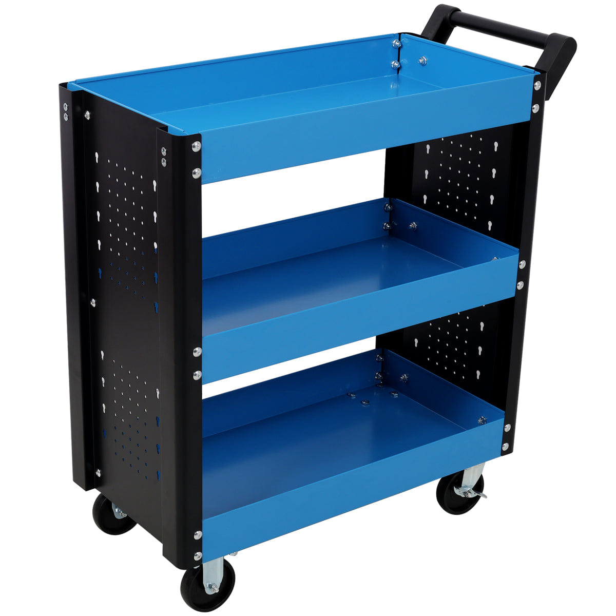 Blue Streamdale 3 Tier Rolling Tool Cart with Pegboard, Blue