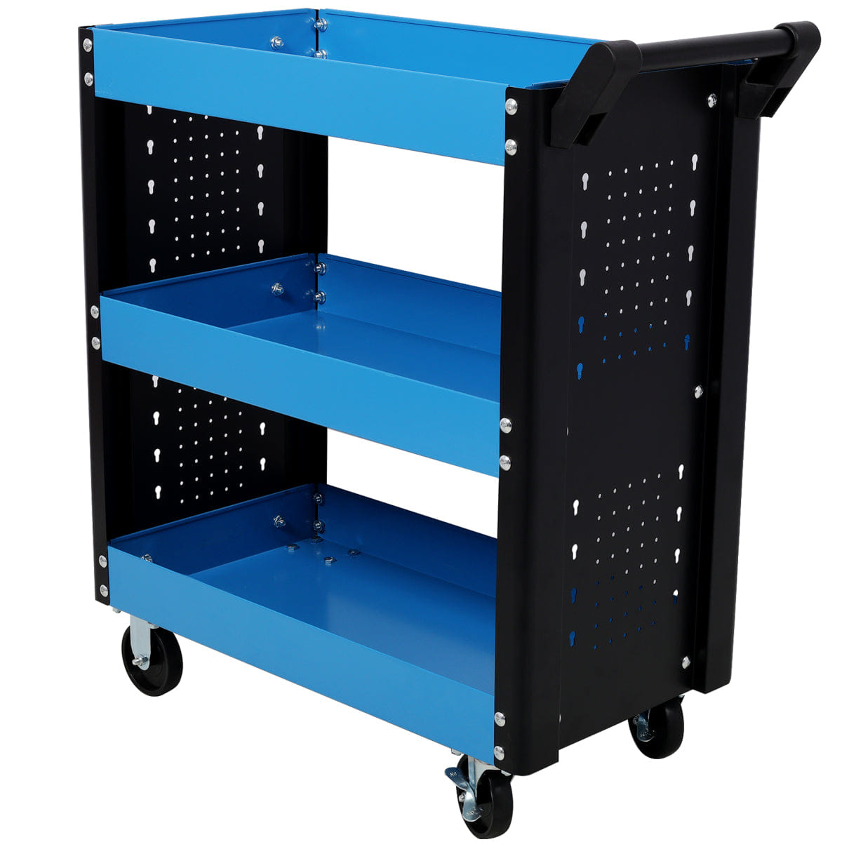 Blue Streamdale 3 Tier Rolling Tool Cart with Pegboard, Blue