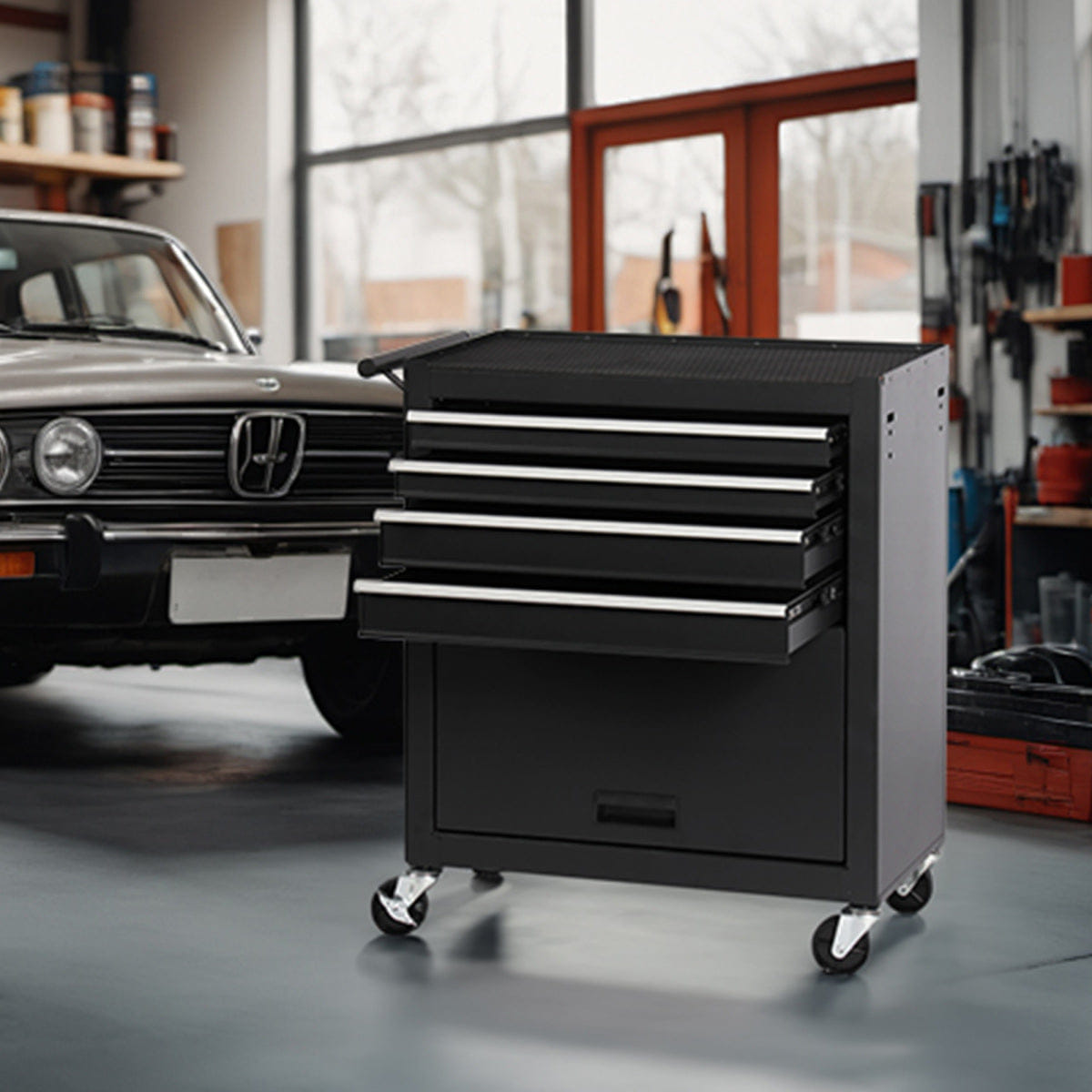 Drawer Streamdale 4 - Drawer Rolling Tool Chest and Cabinet with Wheels for Workshops (Black)