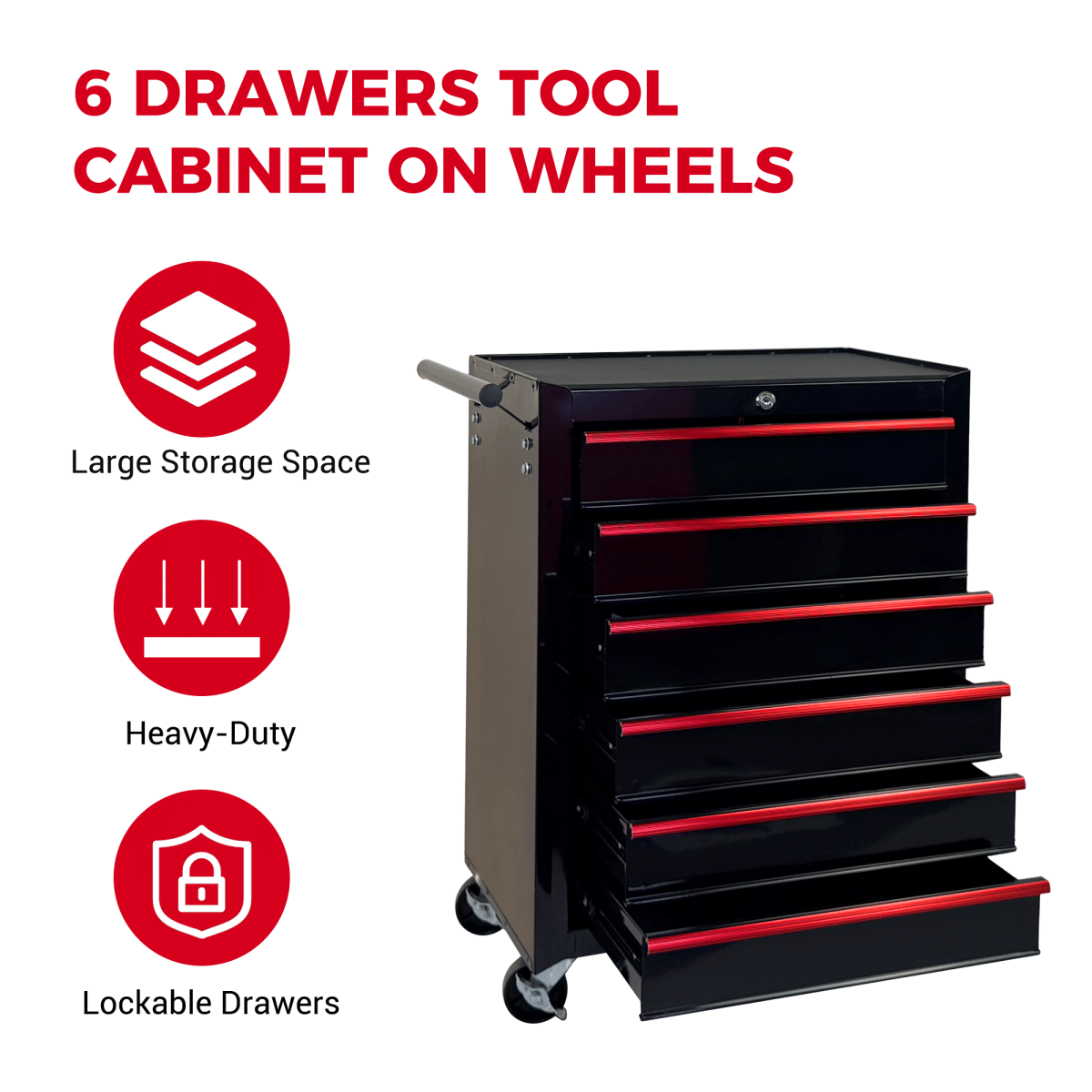 Drawer Streamdale 6 - Drawer Rolling Metal Tool Chest and Cabinet - Black