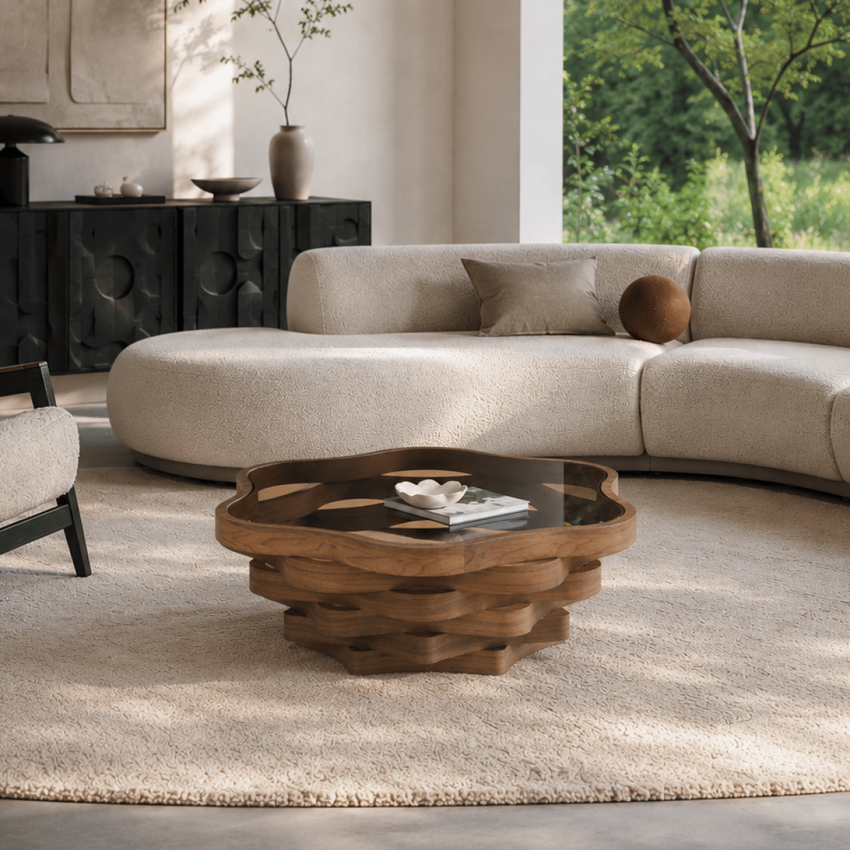 Base Streamdale Cloud Glass Coffee Table with Multi - Layer Wave Base
