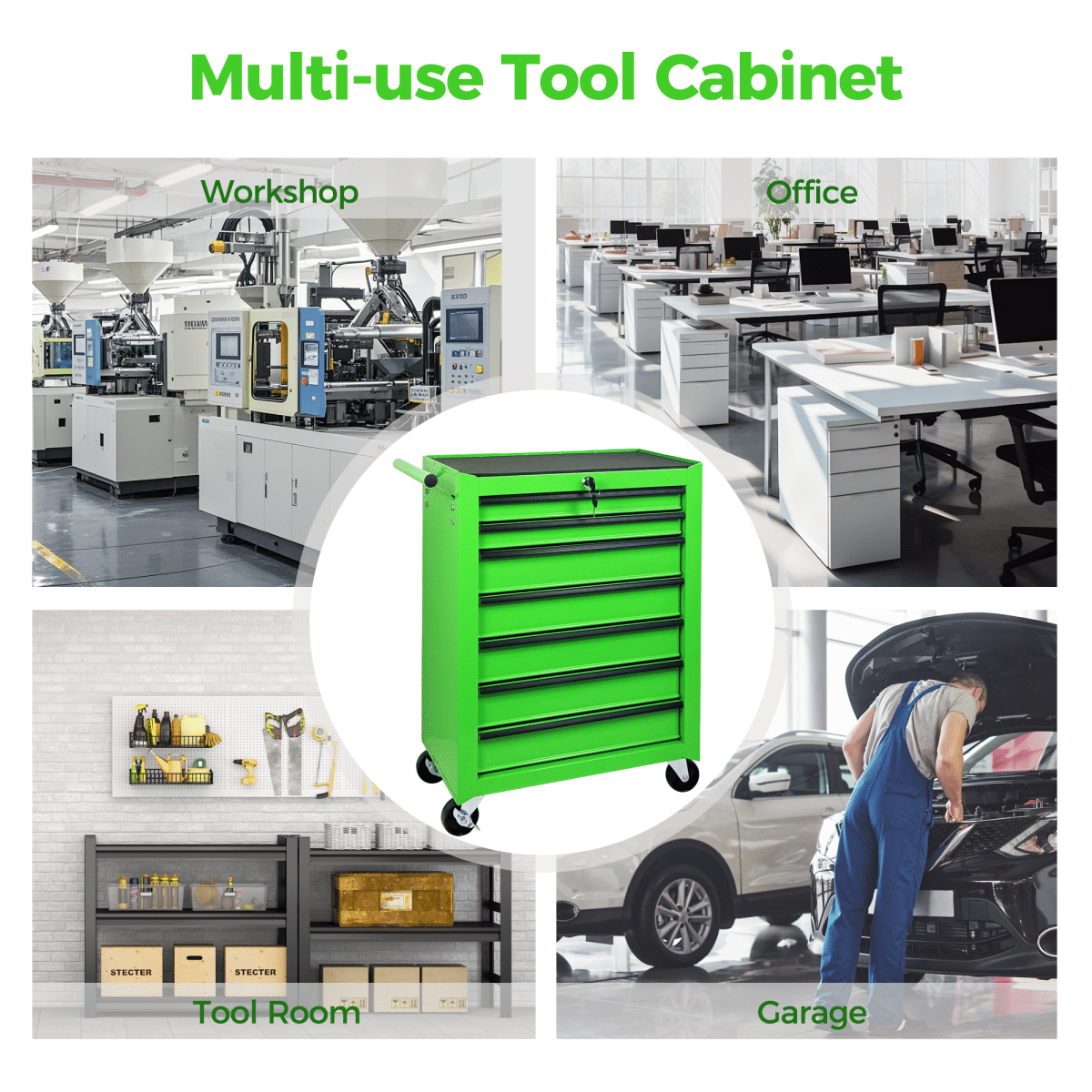 Drawer Streamdale Rolling 7 - Drawer Metal Tool Chest and Cabinet, Green