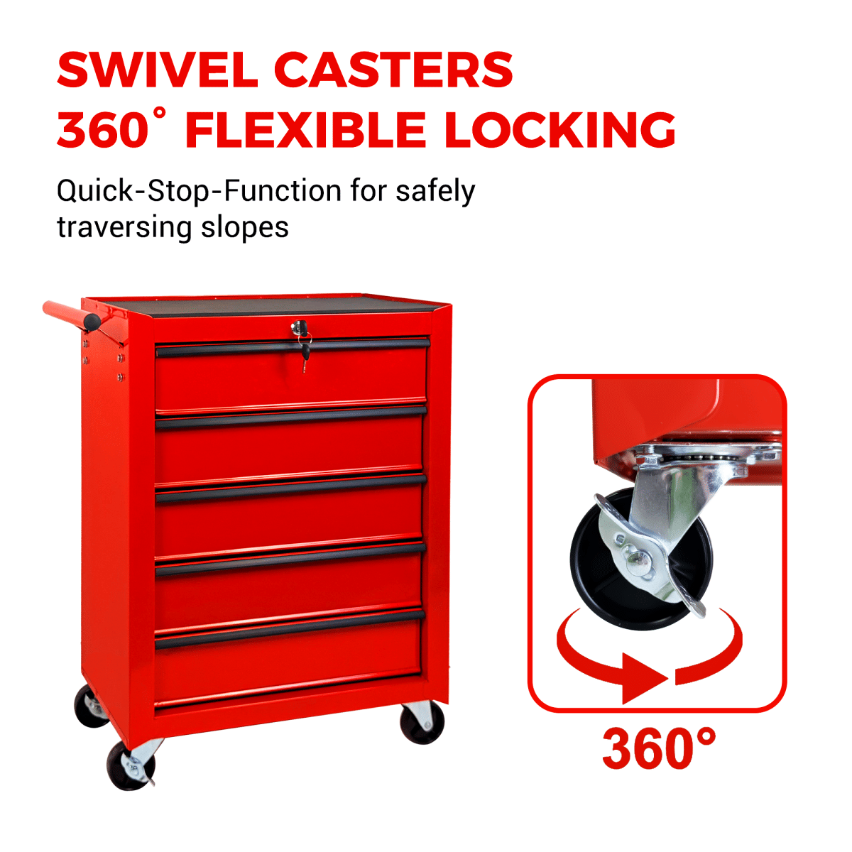 Drawer Streamdale Rolling Metal 5 - Drawer Tool Chest Cabinet with Ball Bearings - Red
