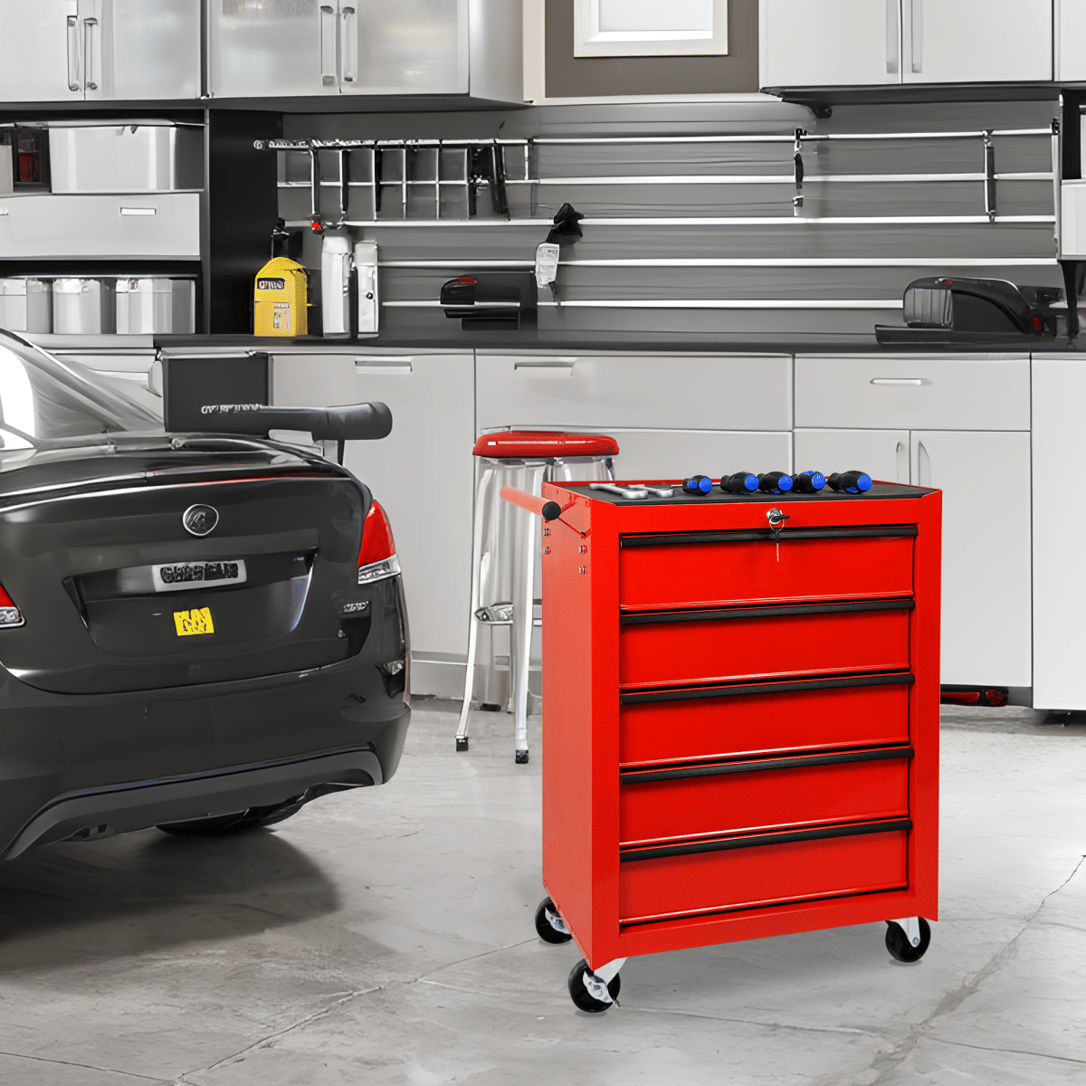 Drawer Streamdale Rolling Metal 5 - Drawer Tool Chest Cabinet with Ball Bearings - Red