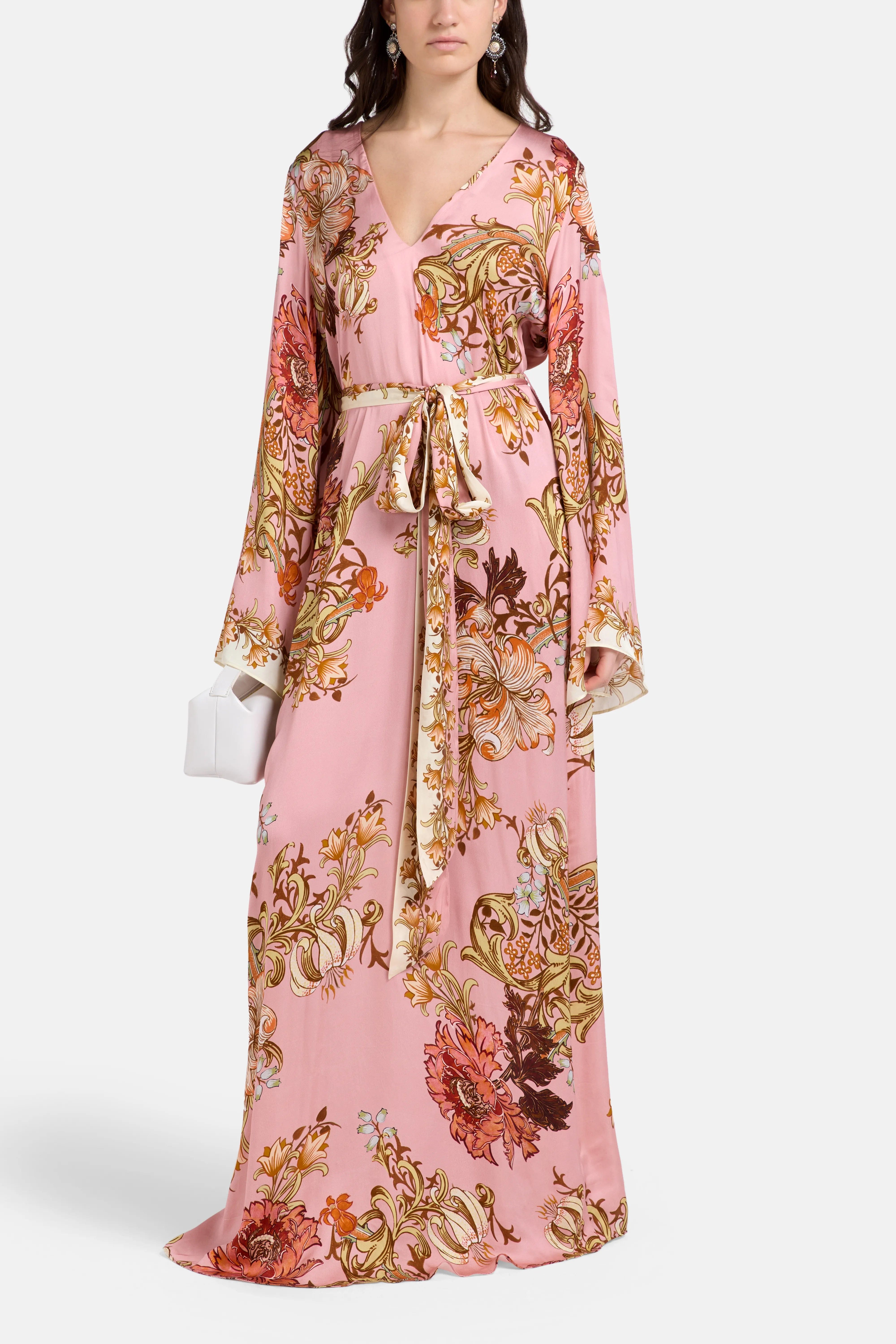 Hemant & Nandita Belted Floral Kaftan in Pink