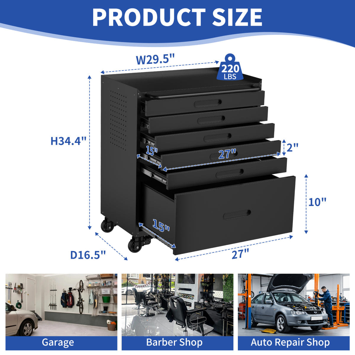 Drawer Streamdale 34.3" 6 - Drawer Rolling Tool Chest & Mobile Garage Cabinet Organizer