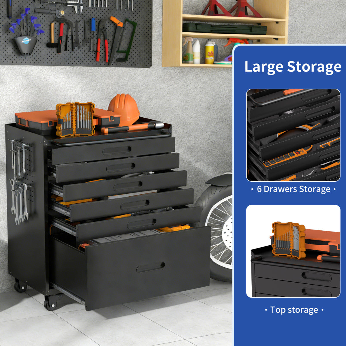 Drawer Streamdale 34.3" 6 - Drawer Rolling Tool Chest & Mobile Garage Cabinet Organizer