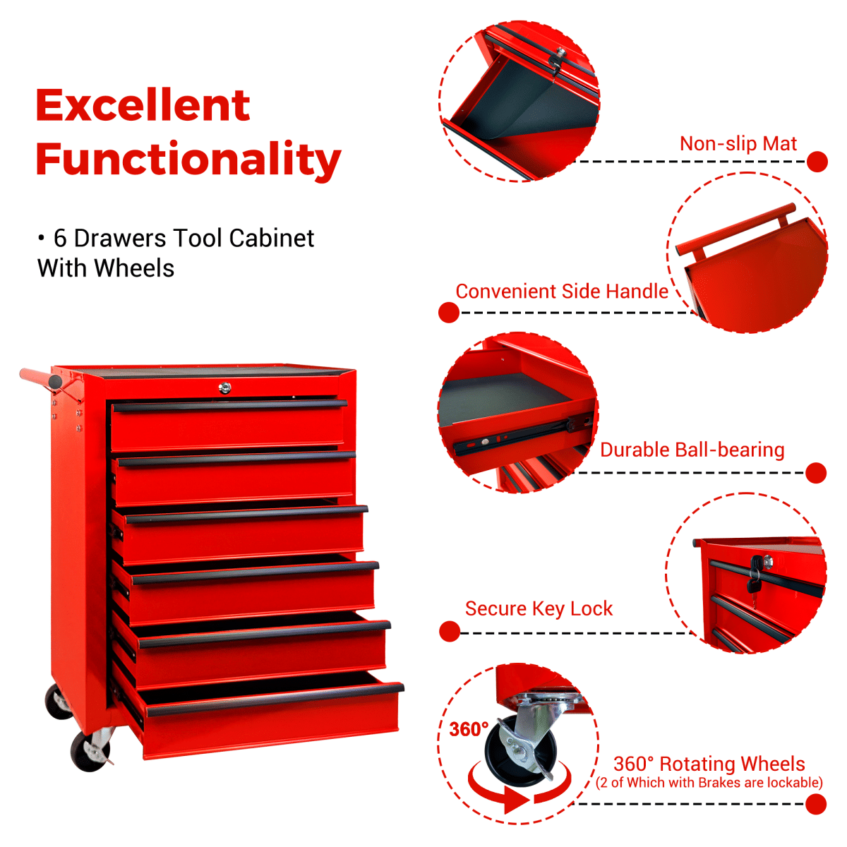 Drawer Streamdale Rolling 6 - Drawer Metal Tool Chest and Cabinet - Red