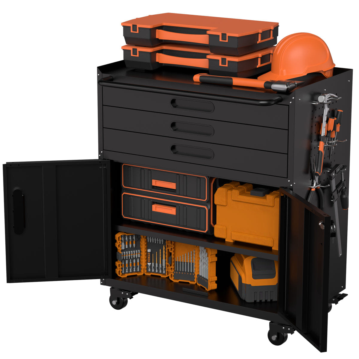 Drawer Streamdale 34.3" Rolling Metal Tool Cabinet & 3 - Drawer Garage Workbench with Lockable Doors